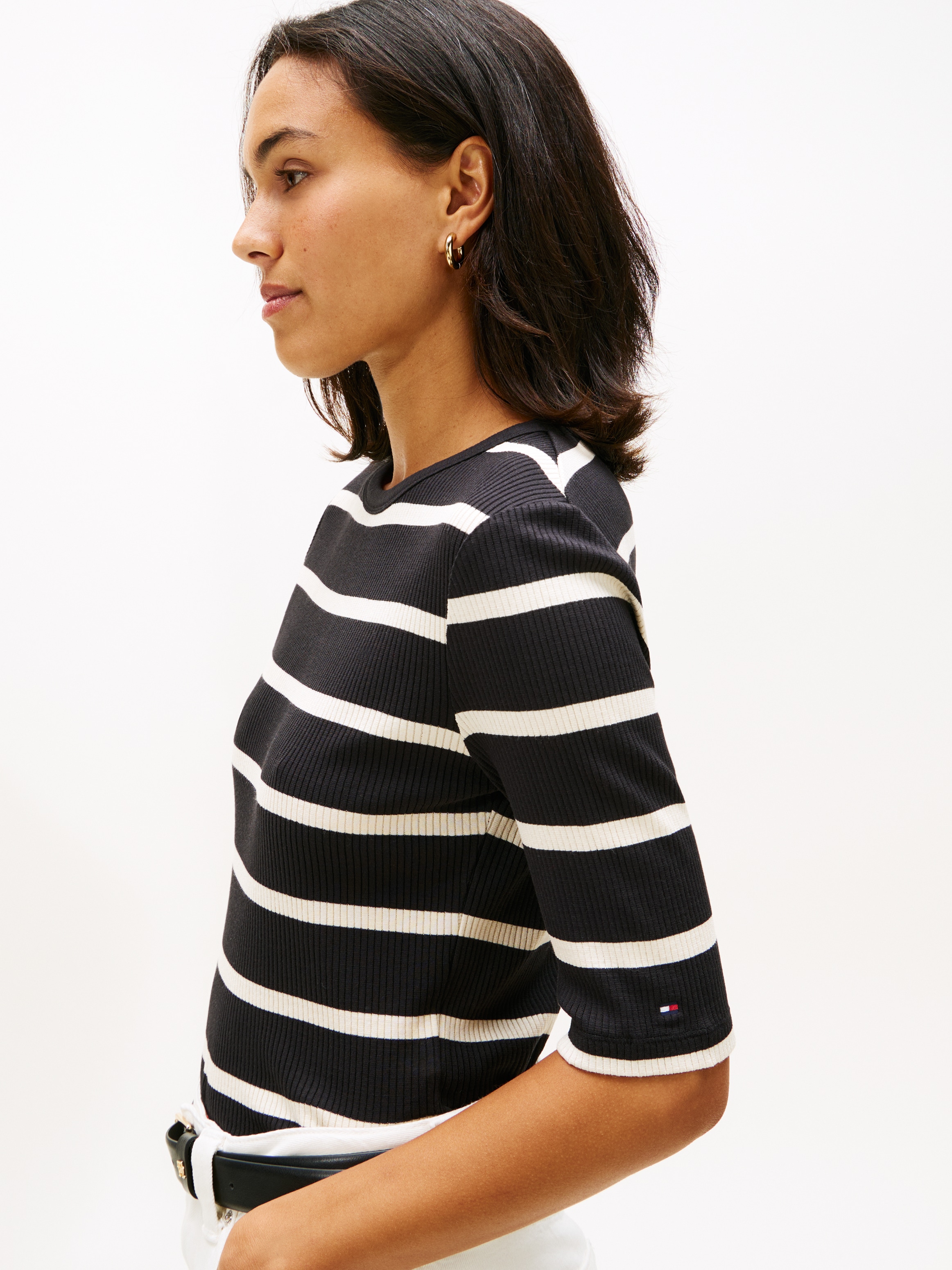 Tommy Hilfiger Kurzarmshirt »SLIM 5X2 RIB C-NK 1/2 SLV mit Rundhals und Rippstruktur« unifarben, casual, slim fit, Viskosemix, Rundhals