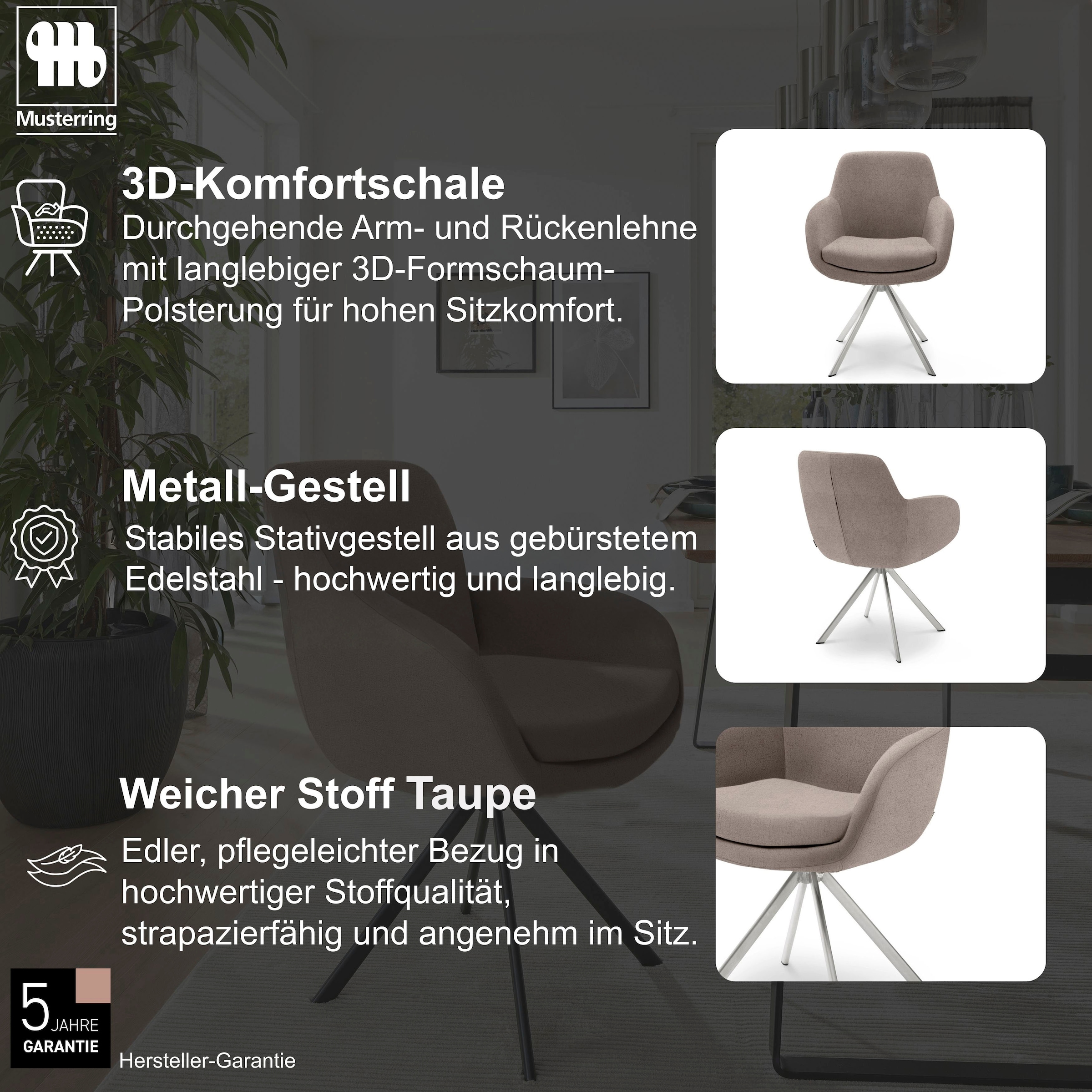 Musterring Esszimmerstuhl »Tavia« (Set) 2 Stk.Stativgestell Edelstahl, wahlweise mit Drehfunktion, diverse Farben