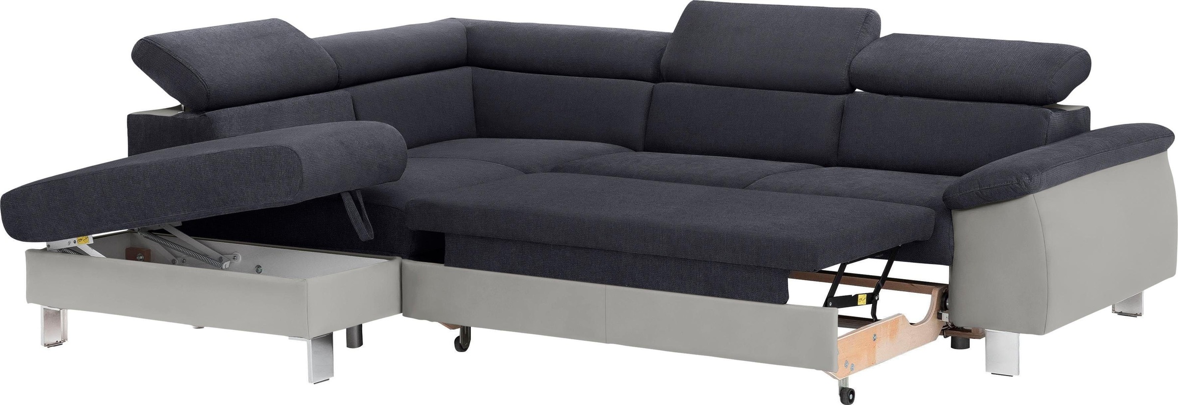 COTTA Polstergarnitur »Komaris L-Form, B: 249 bzw. 100 cm (Set: Ecksofa & Hocker)«, (Set), mit Kopfteilverstellung, optional Bettfunktion, Bettkasten & Licht