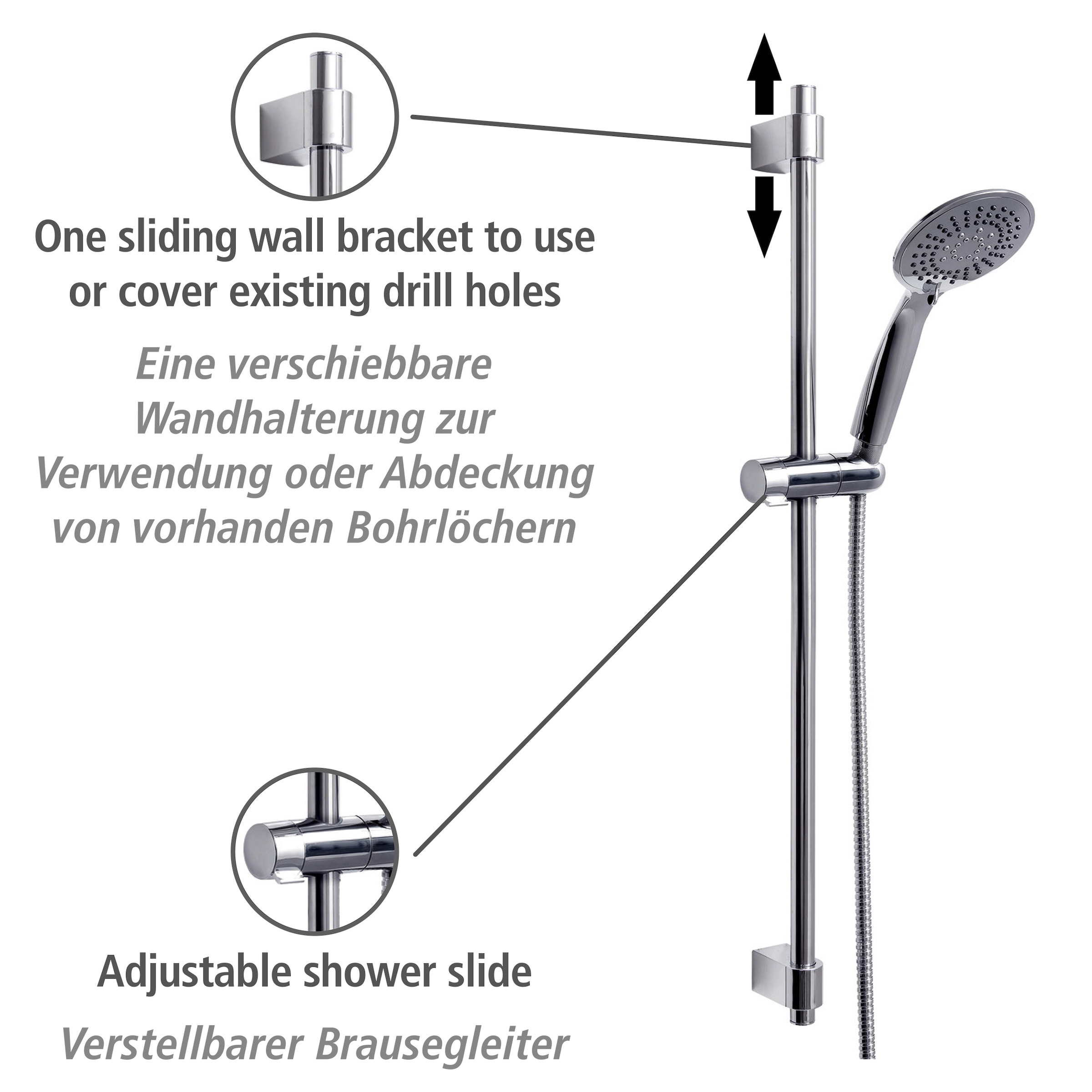 WENKO Stangenbrause-Set »Young«, Chrom, Länge Stange: 66 cm