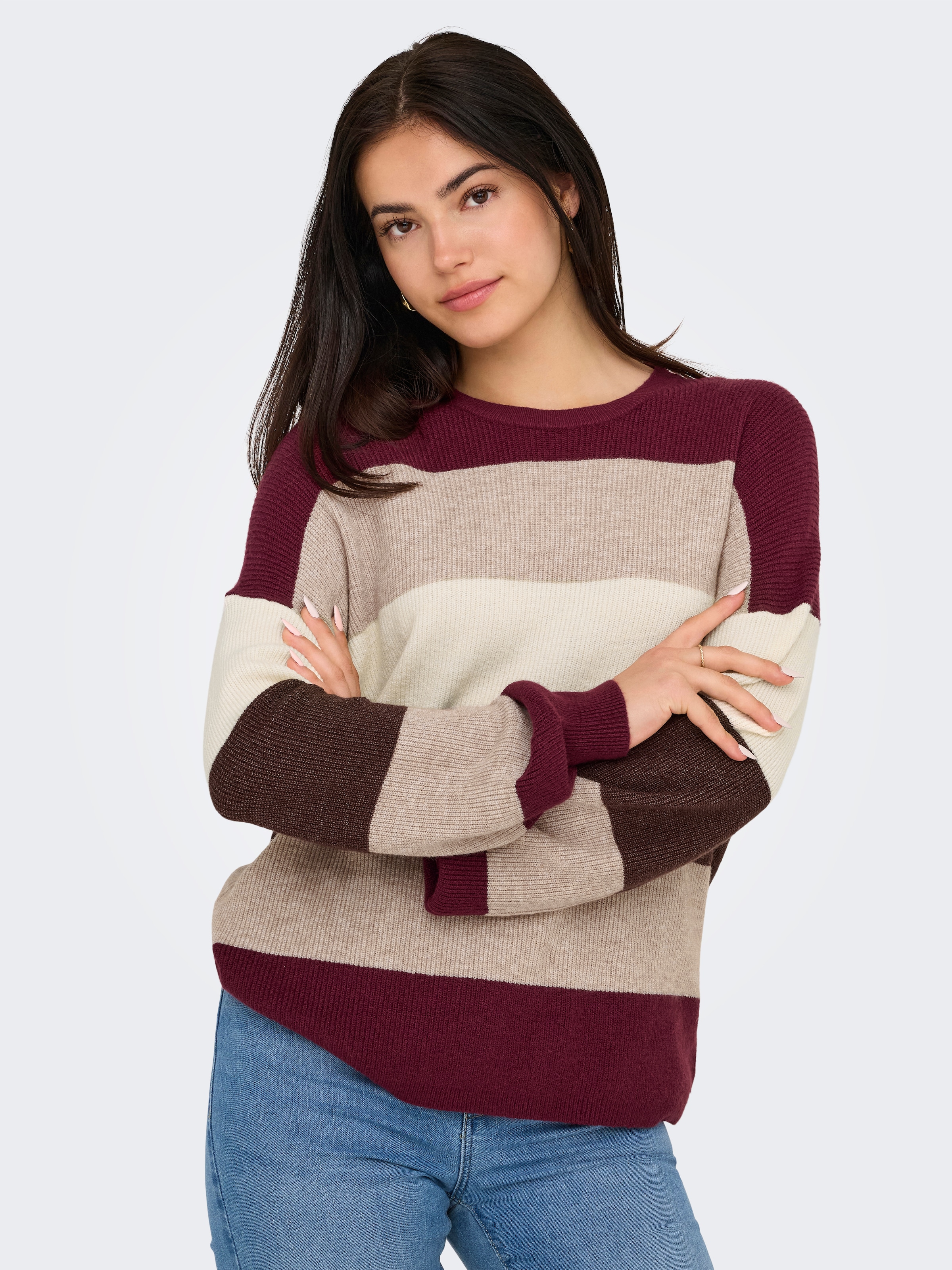ONLY Strickpullover »ONLATIA L/S STRIPE PULLOVER KNT NOOS«, mit dem auffälligen Streifenmuster