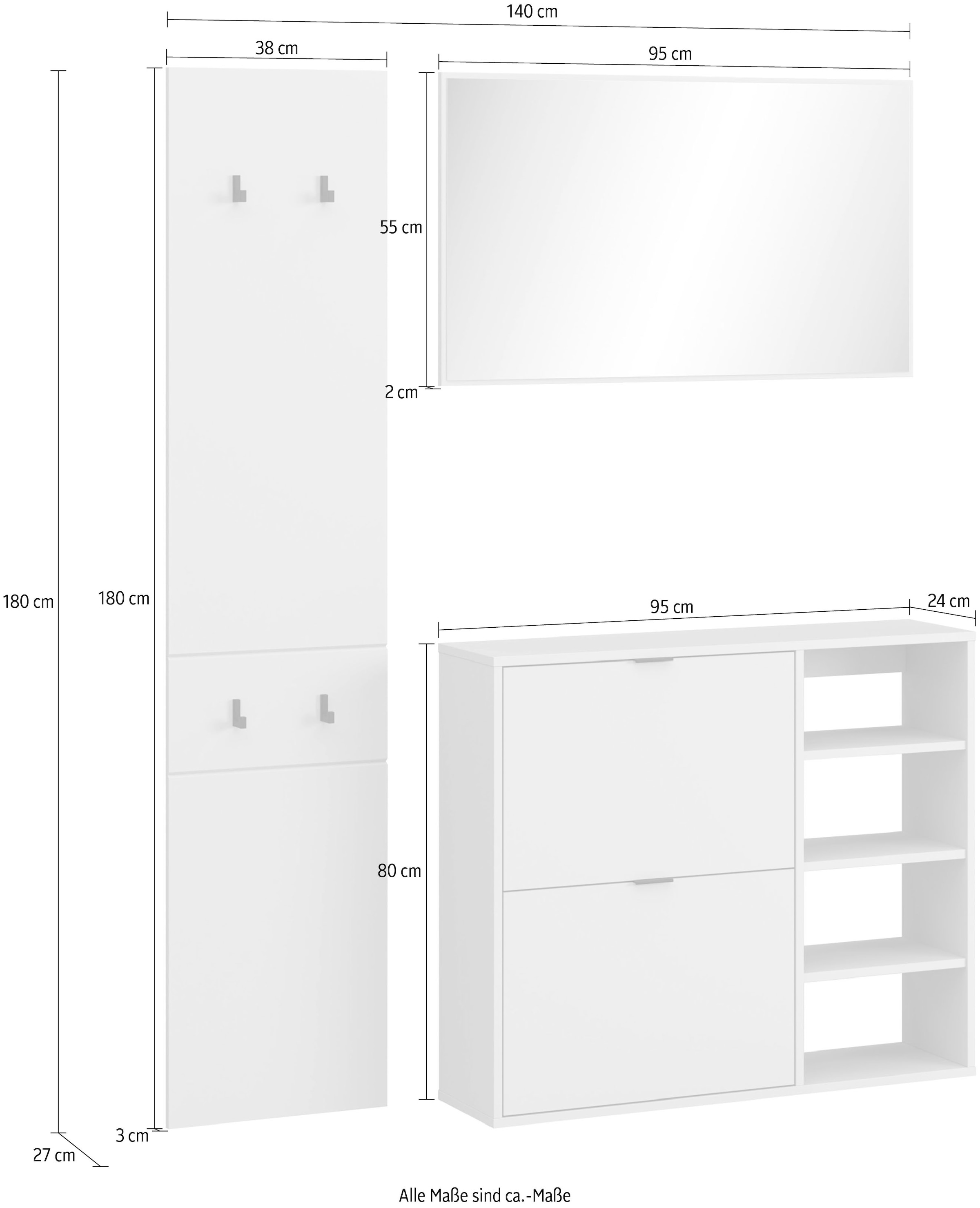 HBZ Garderoben-Set »Florenz Garderobe B/H/T 140x180x27 cm« 3 Stk. tlg.