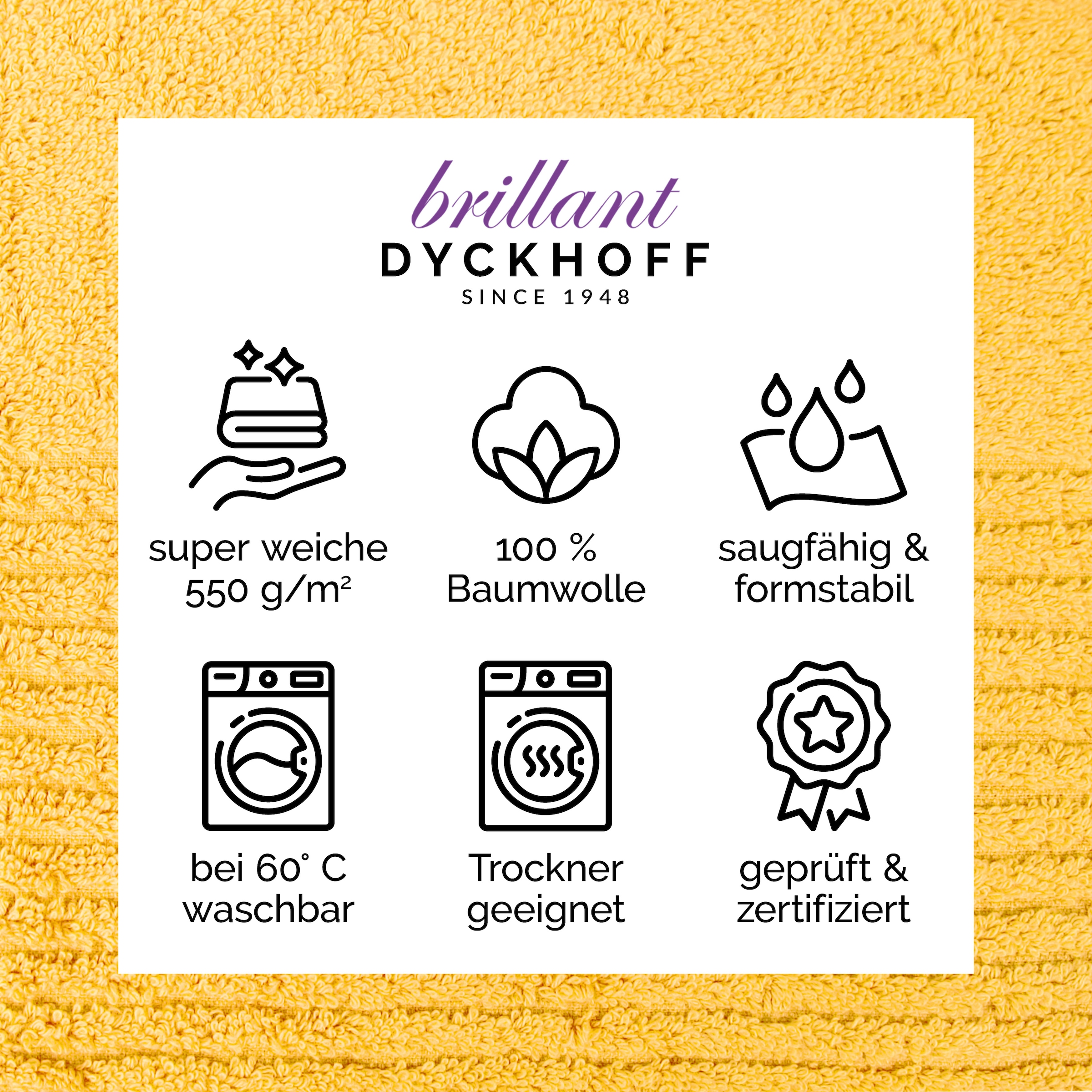 Dyckhoff Waschhandschuh »Waschhandschuh-Set BRILLANT 6-tlg., Baumwolle, 550 g/m²« Baumwolle