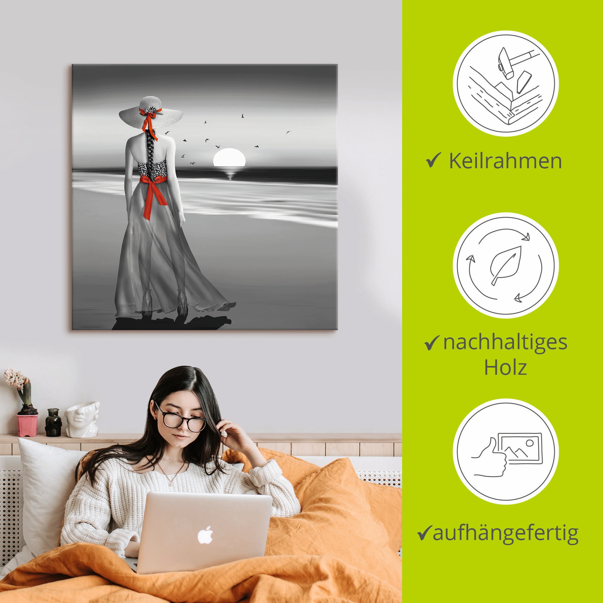 Artland Wandbild »Ein Blick zurück aufs Meer«, Frau, (1 St.), als Alubild, Outdoorbild, Leinwandbild, Poster, Wandaufkleber