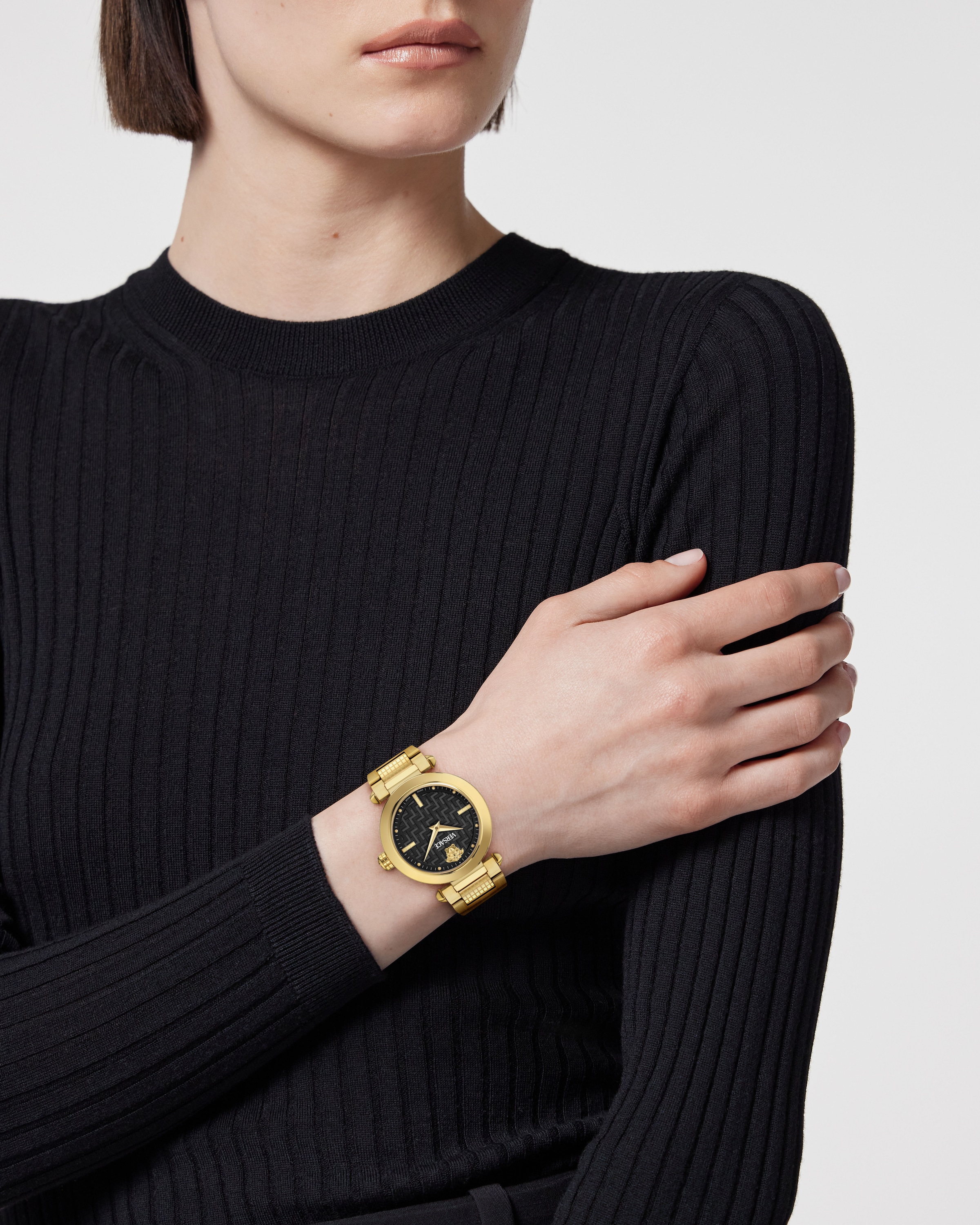 Versace Quarzuhr »VERSACE GREEK« Armbanduhr, Damenuhr, Swiss Made, Edelstahlarmband, analog