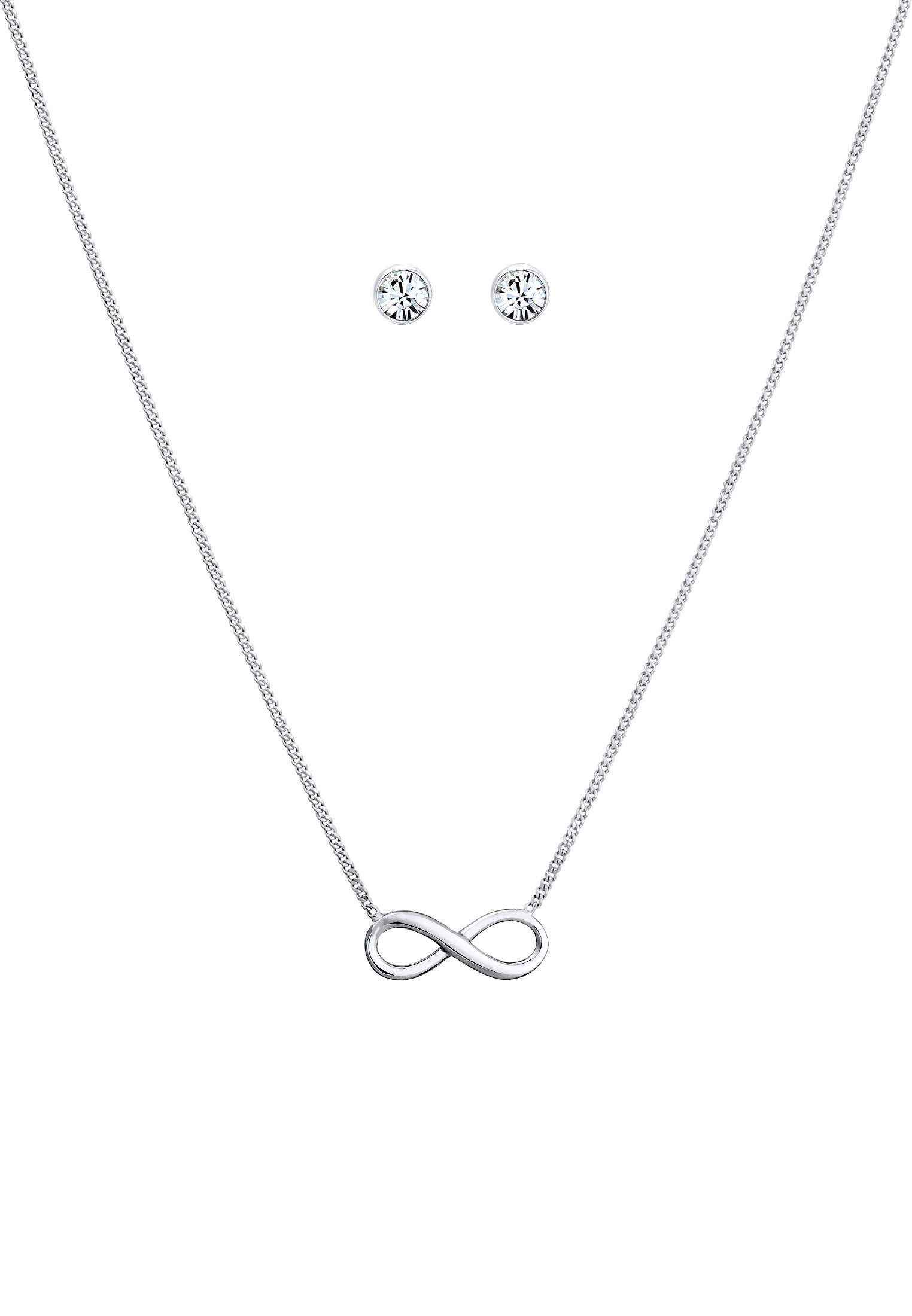 Elli Ohrring und Ketten Set »Schmuckset Infinity Ohrstecker Kristalle Silber«