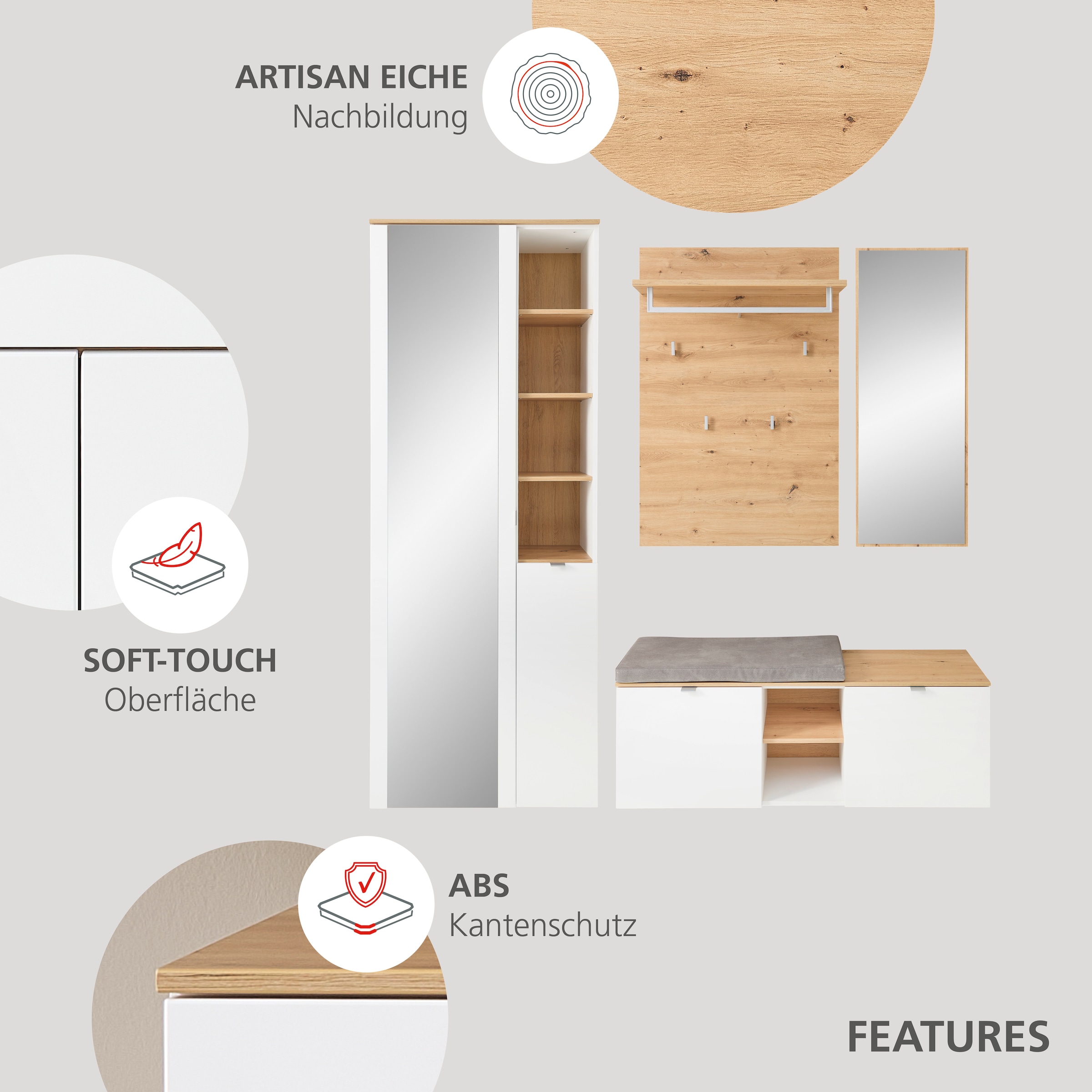 Innostyle Garderoben-Set »Bari Garderobenprogarmm, BxHxT 206x202x38 cm« Set, 4 Stk. tlg.