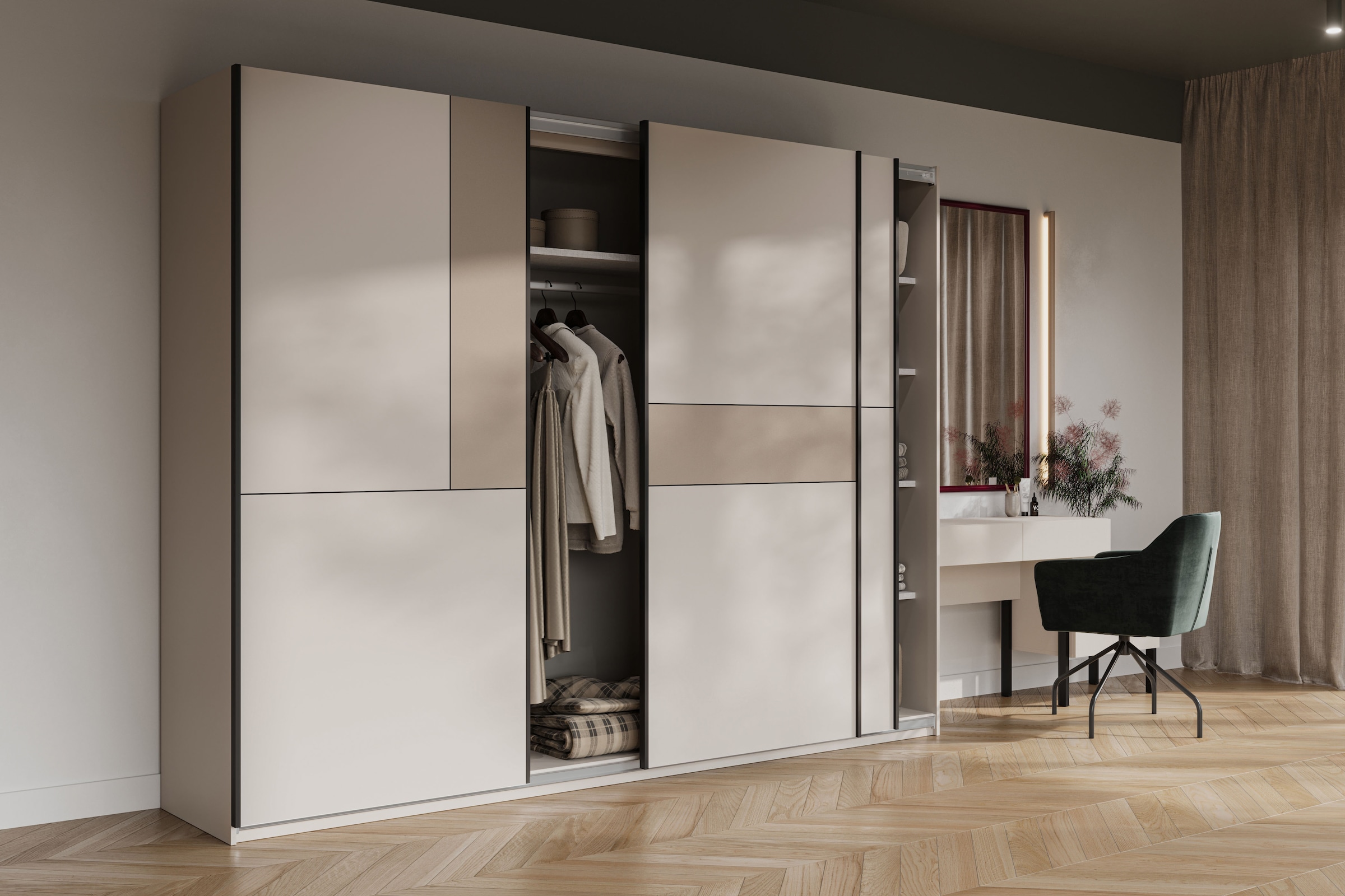 Home affaire Schiebetürenschrank »Cube Garderobenschrank incl.kompletter Innenausstattung« Moderner Kleiderschrank, Schiebetürenschrank, Garderobe