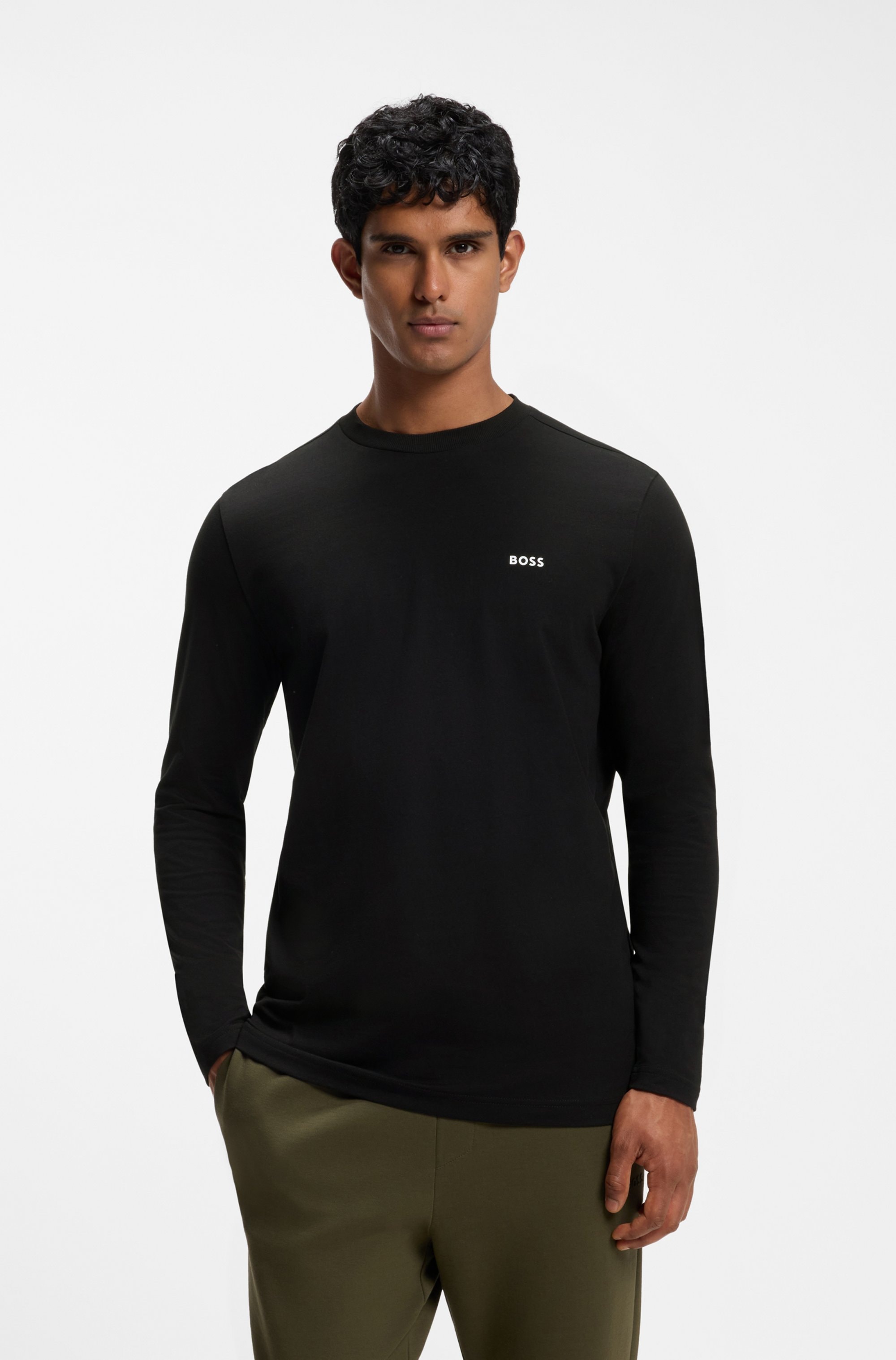 BOSS GREEN Langarmshirt »Tee Long Regular Fit« Stretch Jersey Cotton, Logo on Chest, Rundhals
