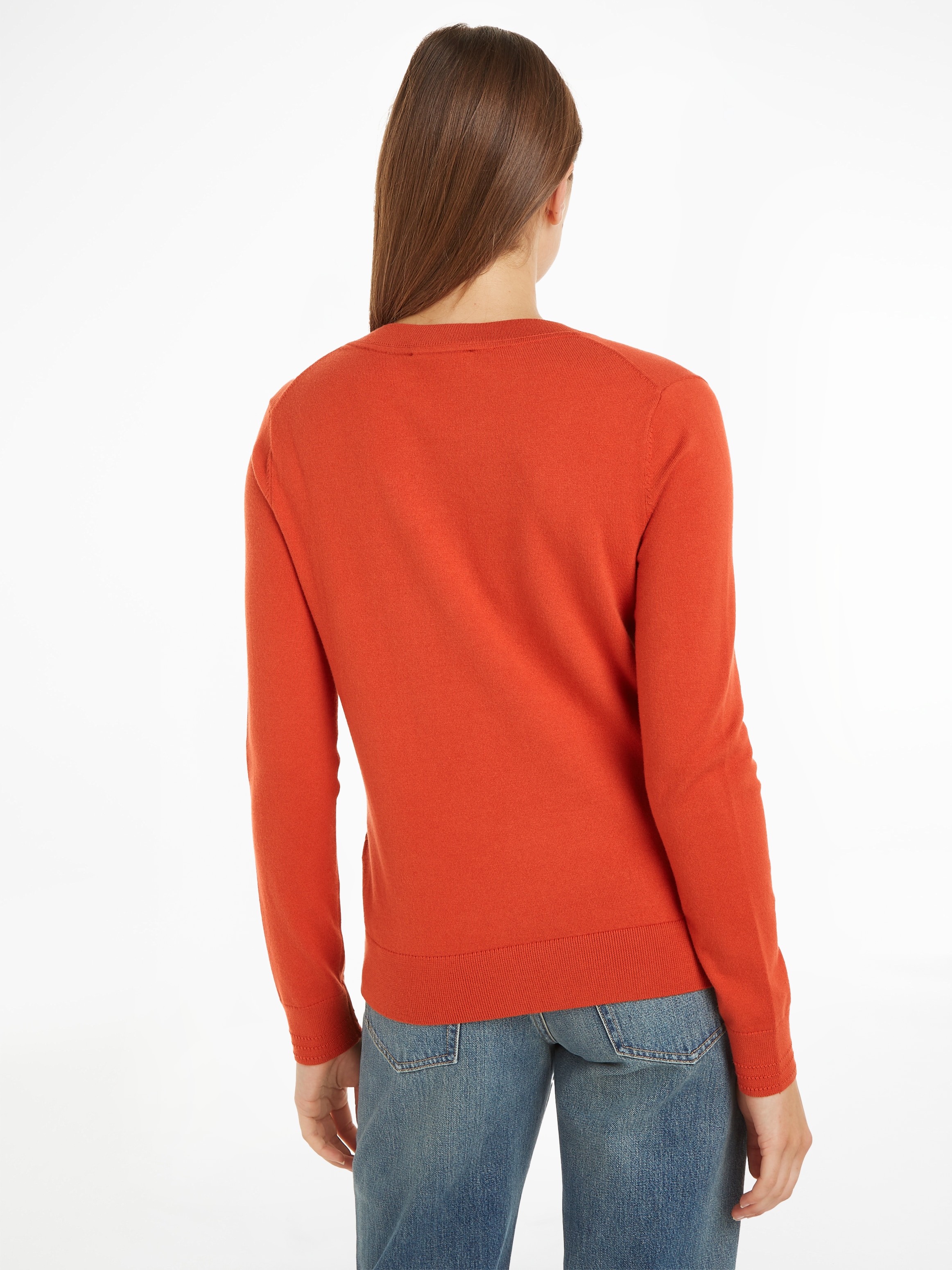 Tommy Hilfiger V-Ausschnitt-Pullover »CO JERSEY STITCH V-NK SWEATER mit V-Ausschnitt und Ripp«, unifarben, casual, regular fit, Baumwollmix, V-Ausschnitt