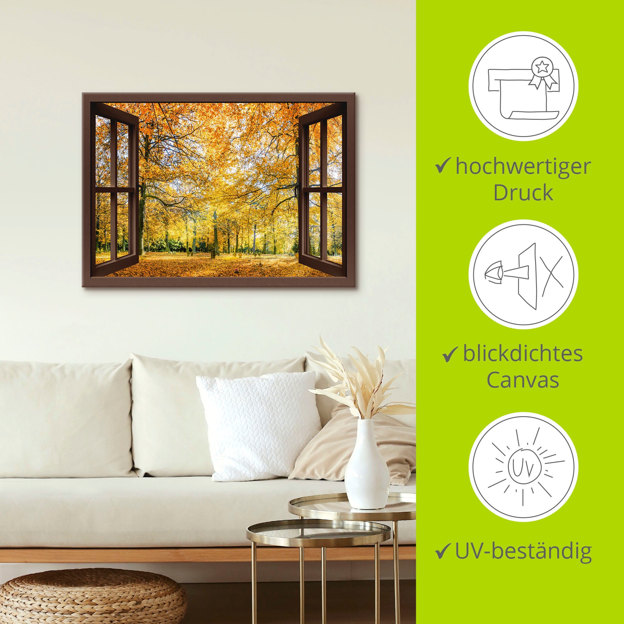 Artland Leinwandbild »Fensterblick - Herbstwald Panorama« Fensterblick 1 Stk. tlg. auf Holzrahmen gespannt