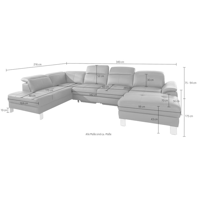 Wohnlandschaft kaufen inkl. - »Mantua sofa 2«, Rückenverstellung, Bettfunktion wahlweise mit bzw. fashion exxpo Kopf- online