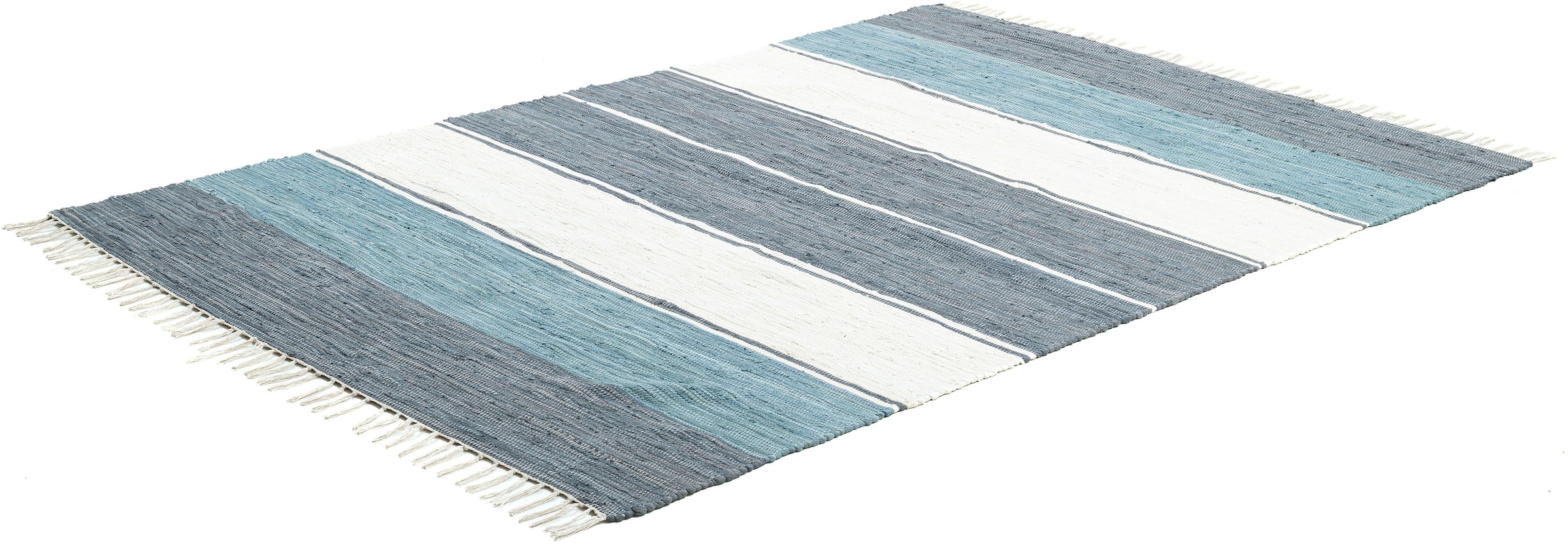 THEKO Teppich »Stripe Cotton, handgewebt«, rechteckig, 5 mm Höhe, Flachgewebe, gestreift, reine Baumwolle, mit Fransen, auch als Läufer