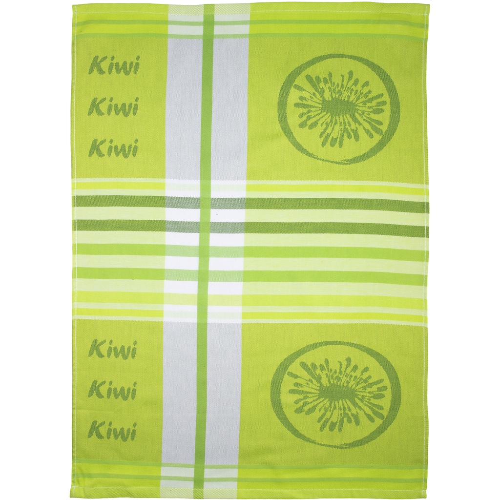 stuco Geschirrtuch »Summer Fruits Kiwi«, (Set, 3 tlg., 1x Geschirrtuch Früchte-Motiv,2 weitere Geschirrtücher Streifenoptik)