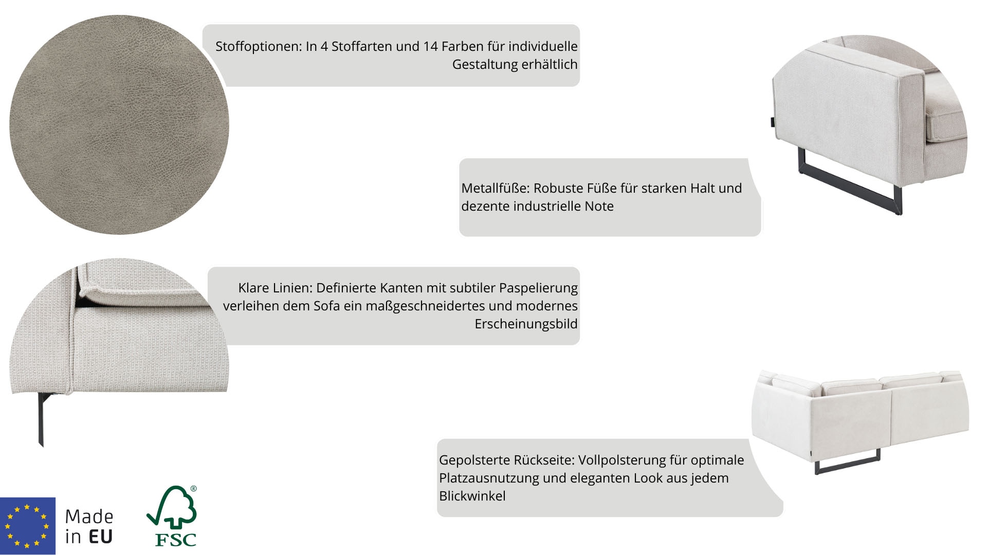 Places of Style 2-Sitzer »Pinto, 166 cm, Cord, Chenille, Lederoptik«, mit Keder, schwarze Metallfüße, Wellenunterfederung