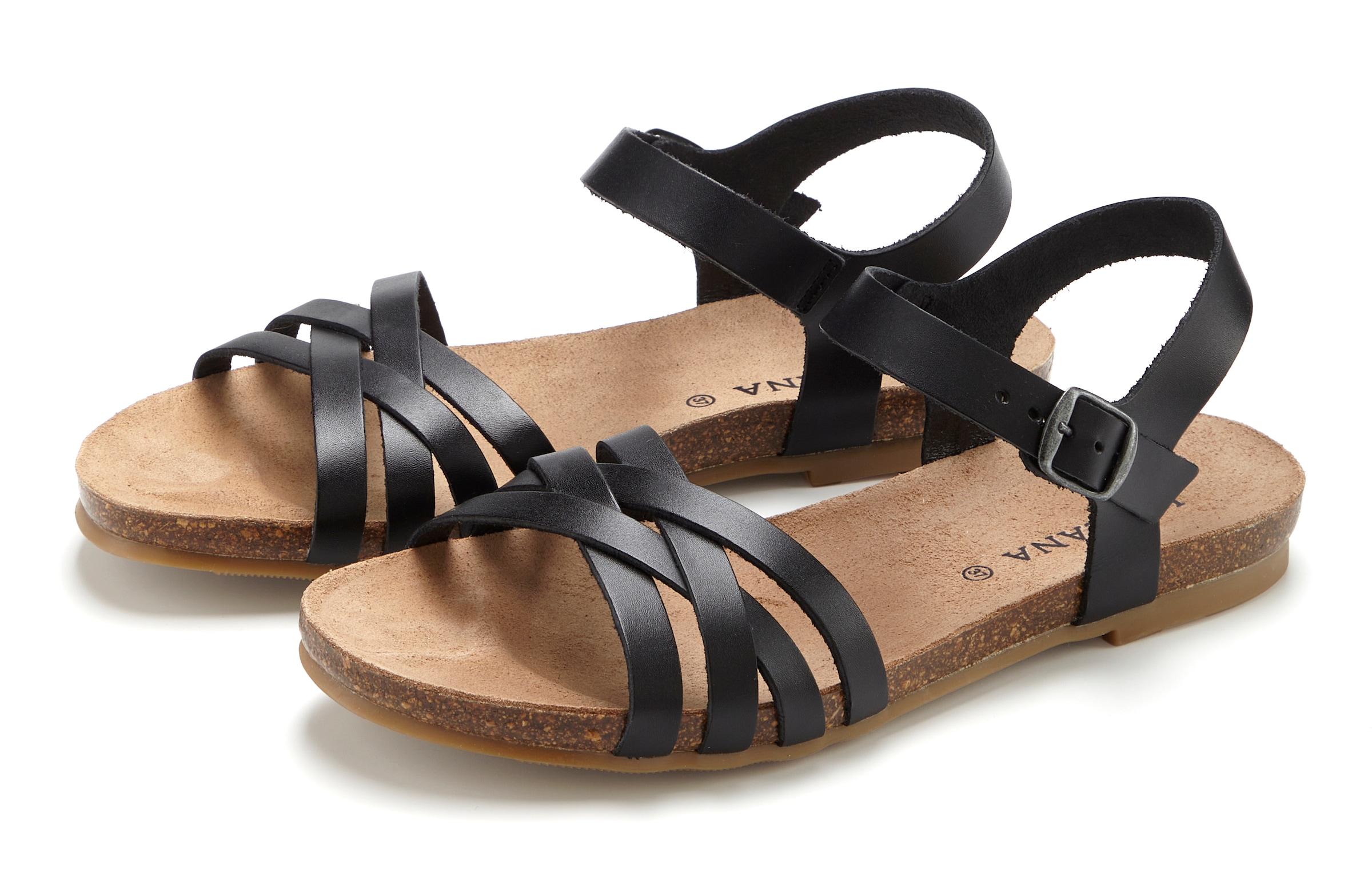 LASCANA Sandale »Sandalette, Sommerschuh, offener Schuh,«  aus Leder mit Korkfußbett