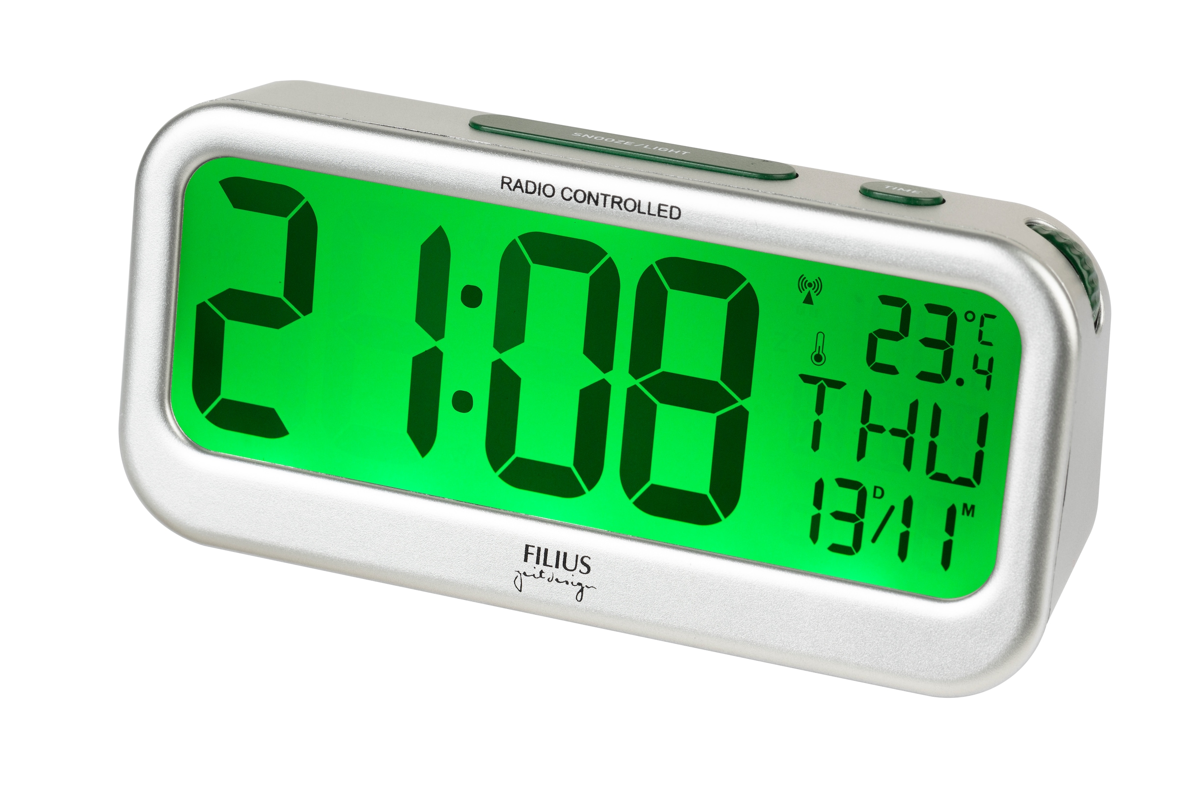 FILIUS zeitdesign Funkwecker Wecker, Schlafzimmer, Anzeige Innentemperatur, Beleuchtung, Wochentag