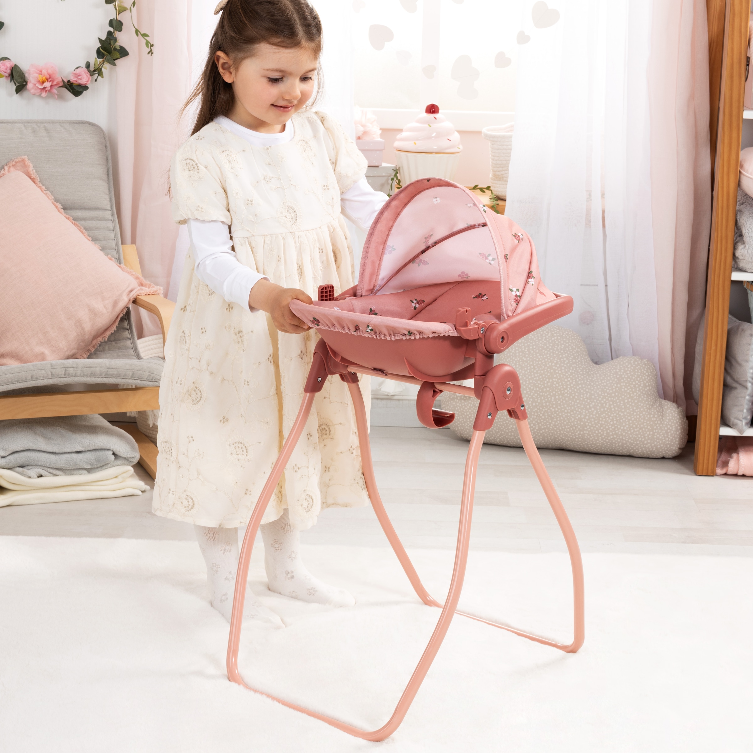 Bayer Puppen Autositz »4in1 Puppen-Autositz mit Wippe, rosa« Puppenhochstuhl, -bett, -schaukel oder -trage