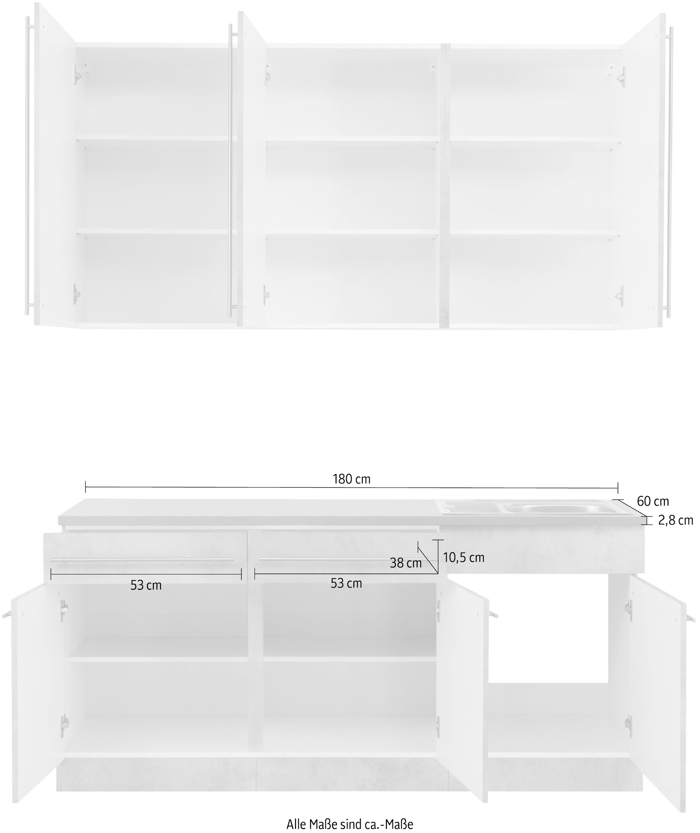 wiho Küchen Küche »Chicago« inklusive Spüle, Breite 180 cm