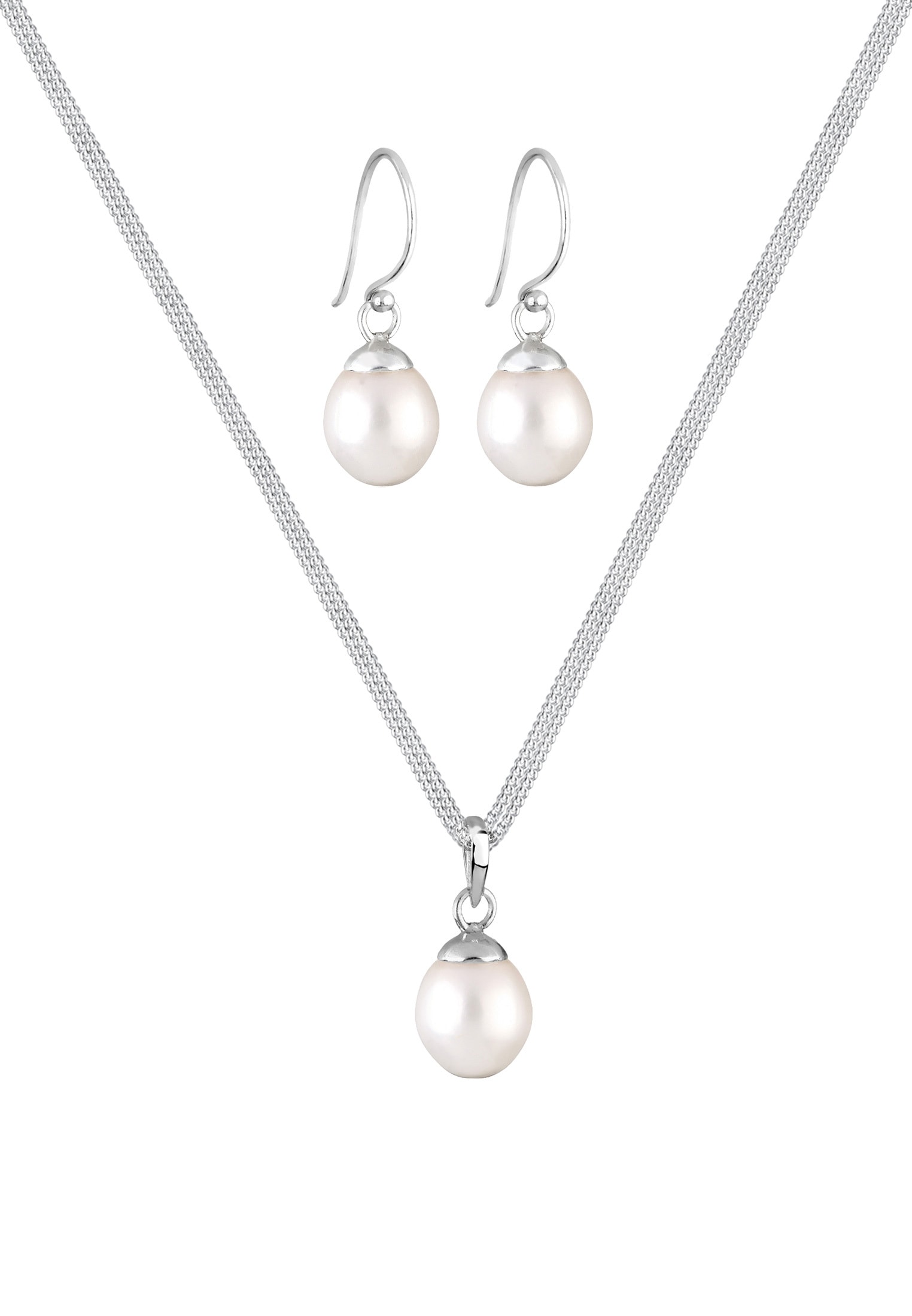 Elli Premium Ohrring und Ketten Set »Schmuckset Mit Süßwasserzuchtperlen Tropfen 925 Silber«
