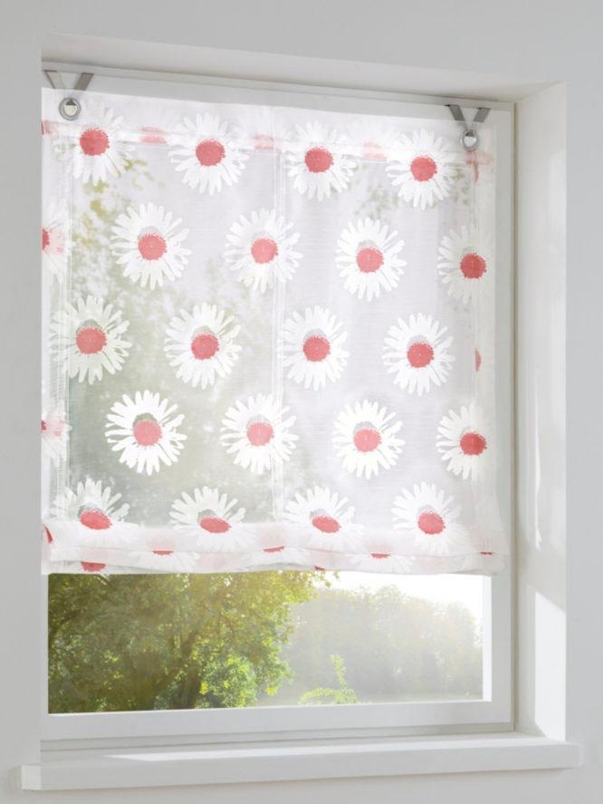 Kutti Raffrollo »Daisy«, mit Hakenaufhängung, ohne Bohren, freihängend, transparent, Organza, bedruckt, Blumen. Floral, mit Edelstahlhaken