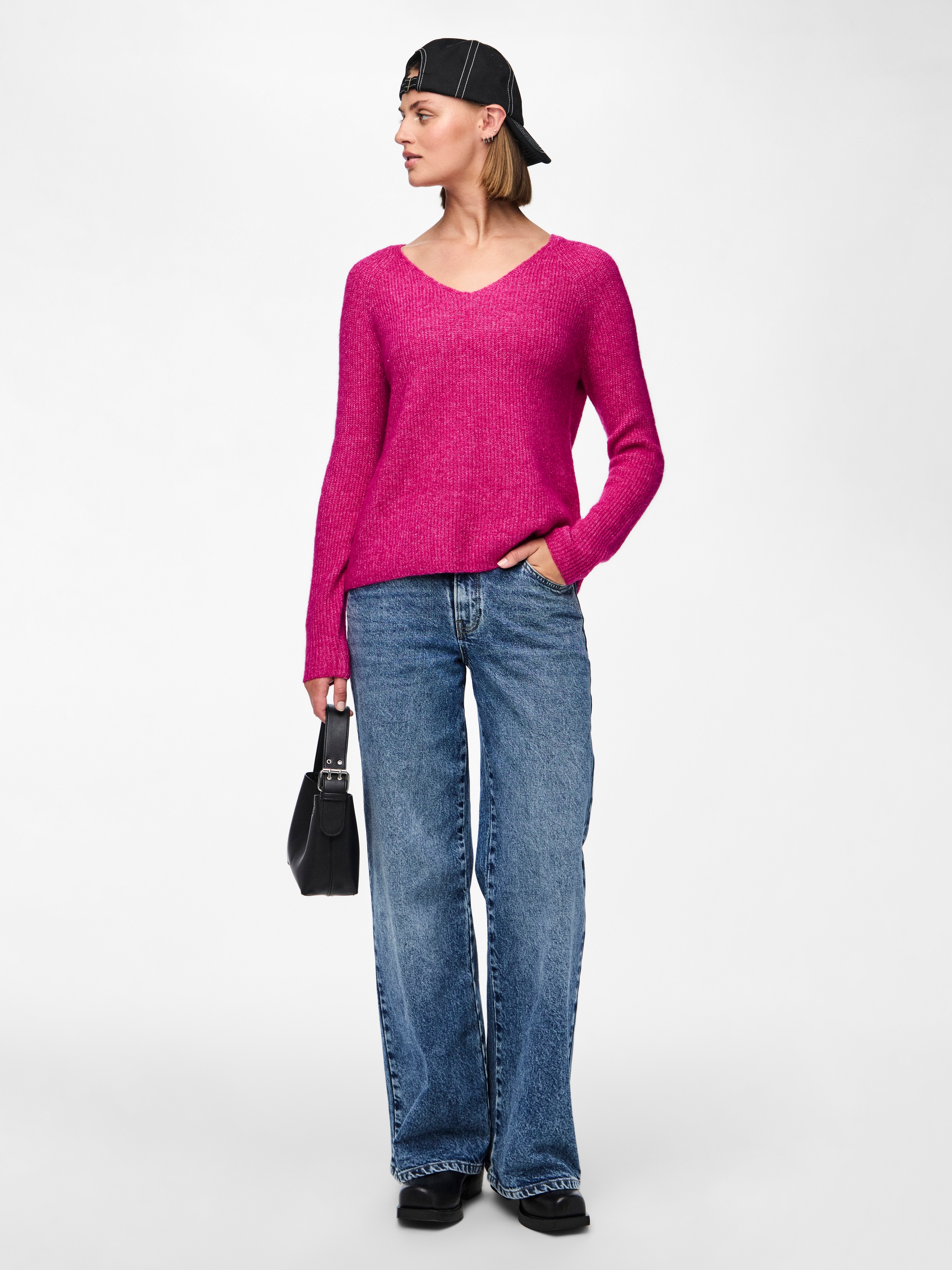 pieces V-Ausschnitt-Pullover »PCELLEN LS V-NECK KNIT NOOS BC«, mit Wolle