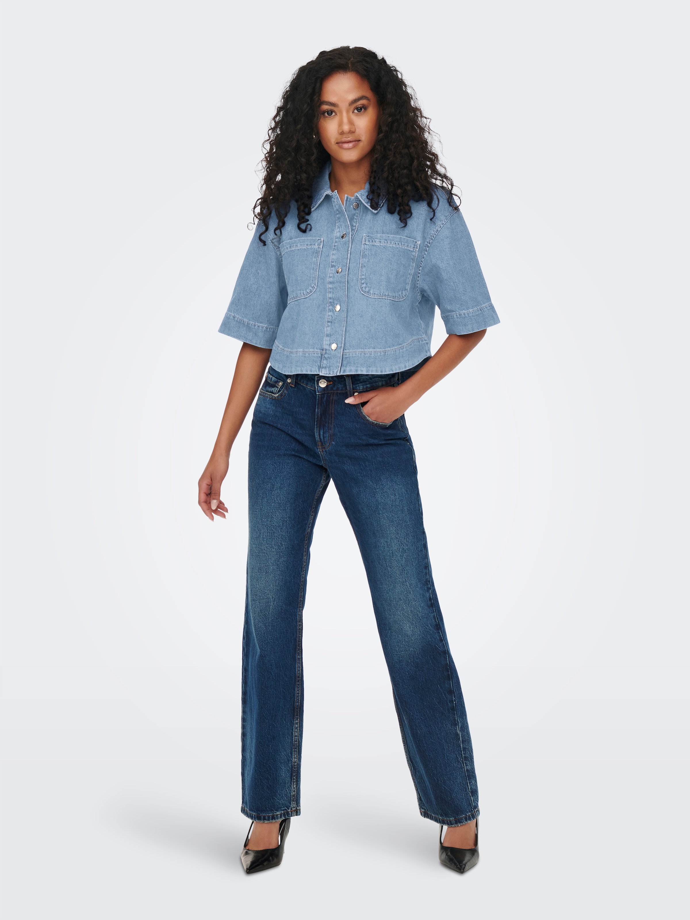 ONLY Jeansbluse »ONLCLEO LIFE SS CROP DNM SHIRT PIM NOOS« Baumwolle