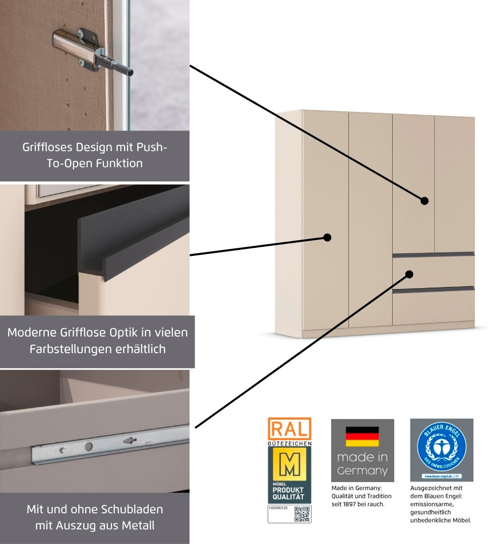 rauch Drehtürenschrank »Kleiderschrank Schrank Garderobe Wäscheschrank COSTA Breite 91 cm« in 3 Ausstattungen BASIC/CLASSIC/PREMIUM,  mit griffloser Front und Push-to-Open Funktion MADE IN GERMANY
