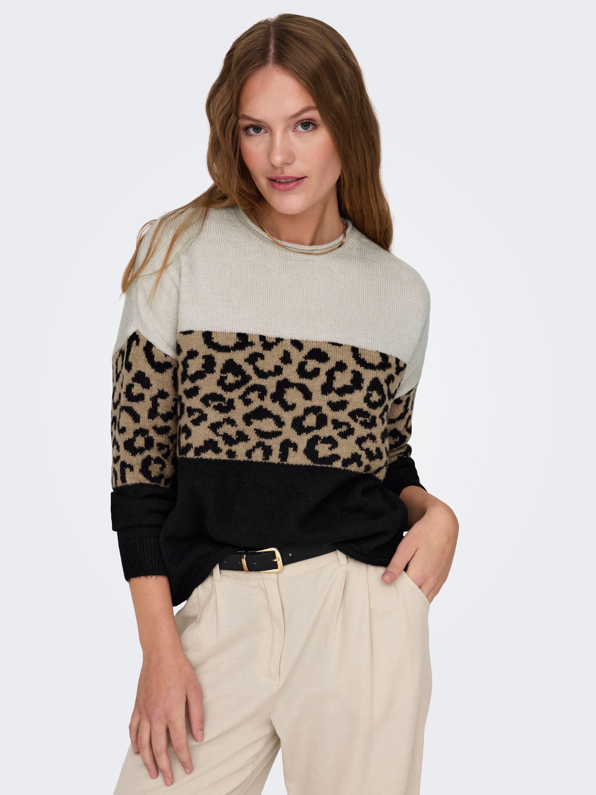 ONLY Rundhalspullover »ONLJADE ANIMAL LS O-NECK NOOS KNT«
