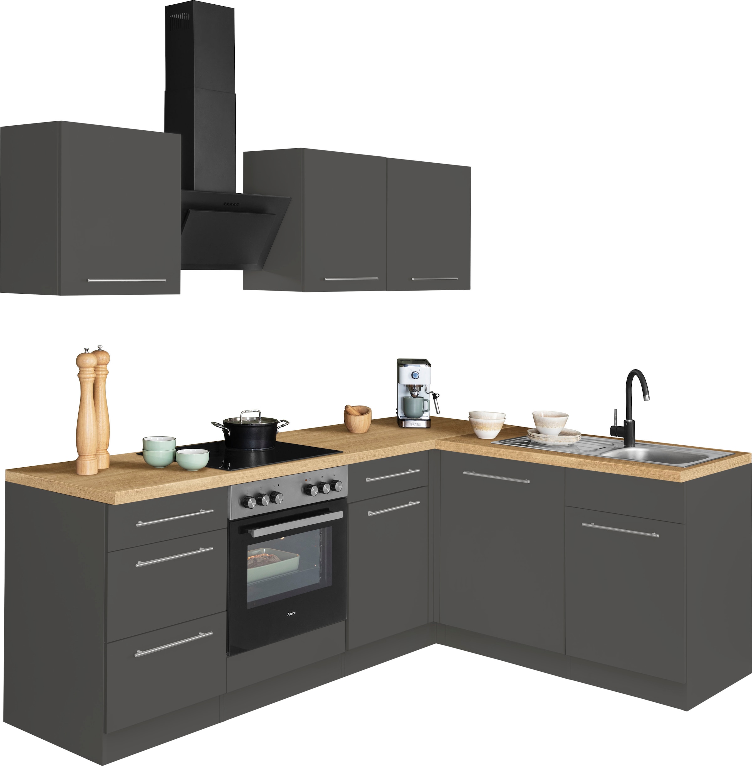 wiho Küchen 170 E-Geräten, Winkelküche bei OTTO 220 cm »Unna«, Stellbreite mit x