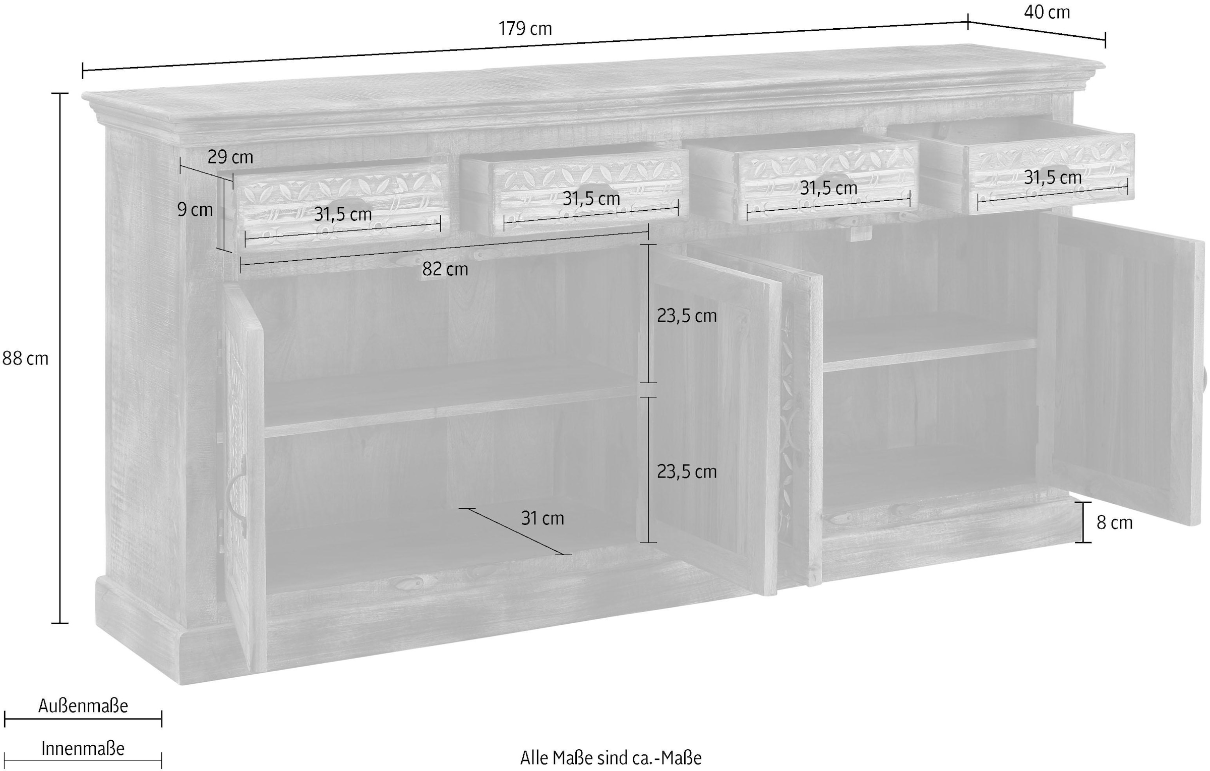 Home affaire Sideboard »Maneesh«, aus massivem Mangoholz, viele Stauraummöglichkeiten, Breite 179 cm