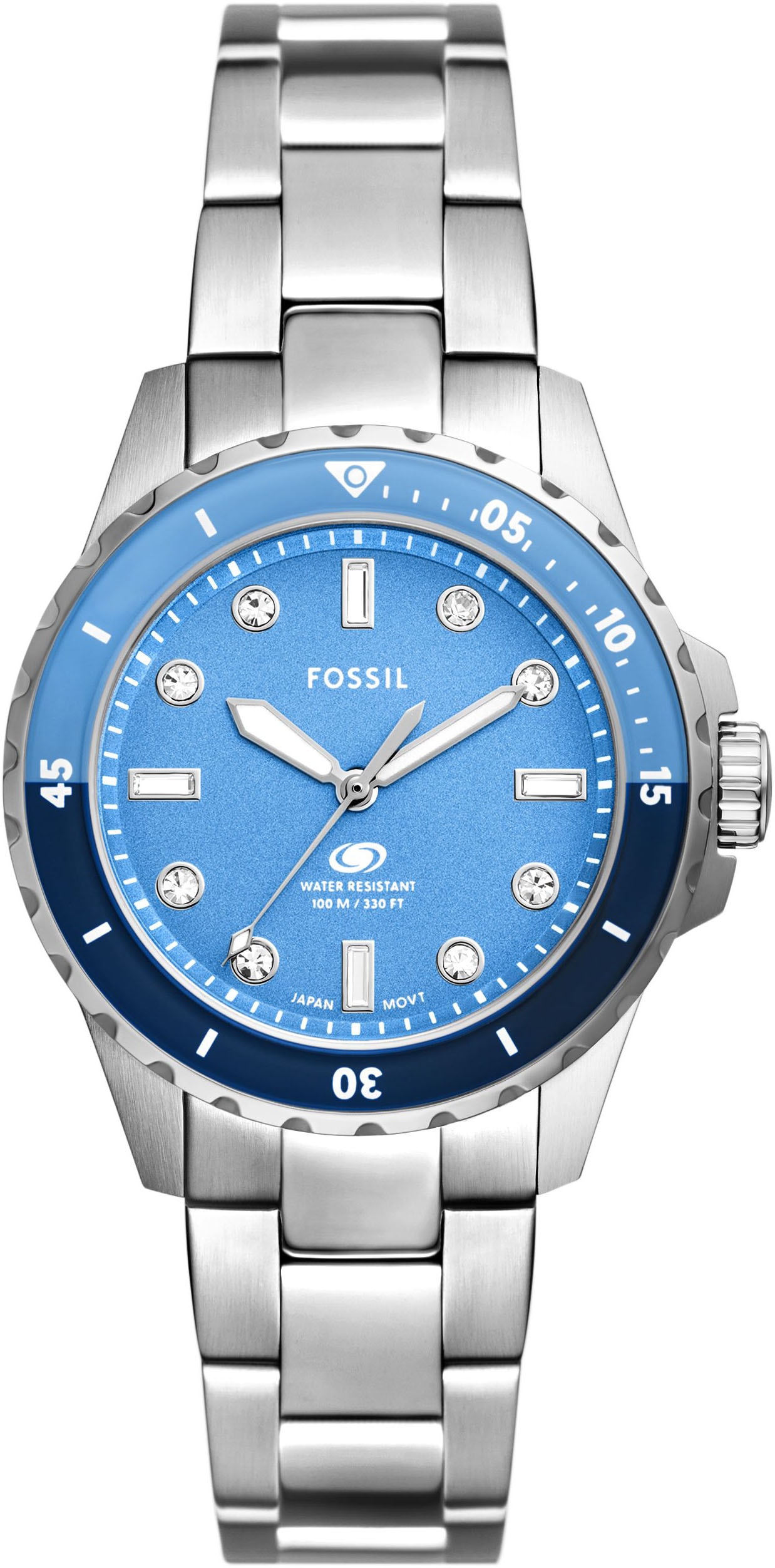 Quarzuhr »FOSSIL BLUE DIVE LADIES«, Armbanduhr, Damenuhr, Edelstahlarmband, bis 10 bar...