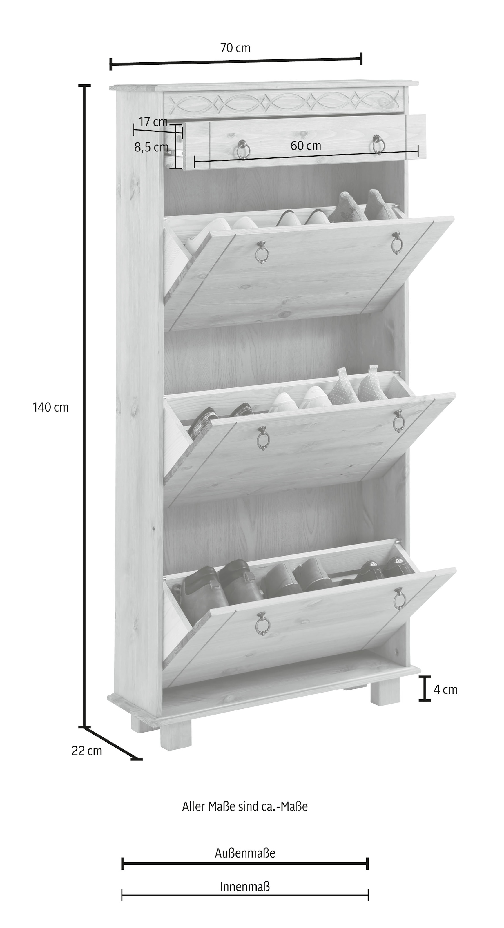 Home affaire Schuhschrank »Indra«, aus massiver Kiefer, FSC®, Breite 70 cm, Platz für ca. 9 Paar Schuhe