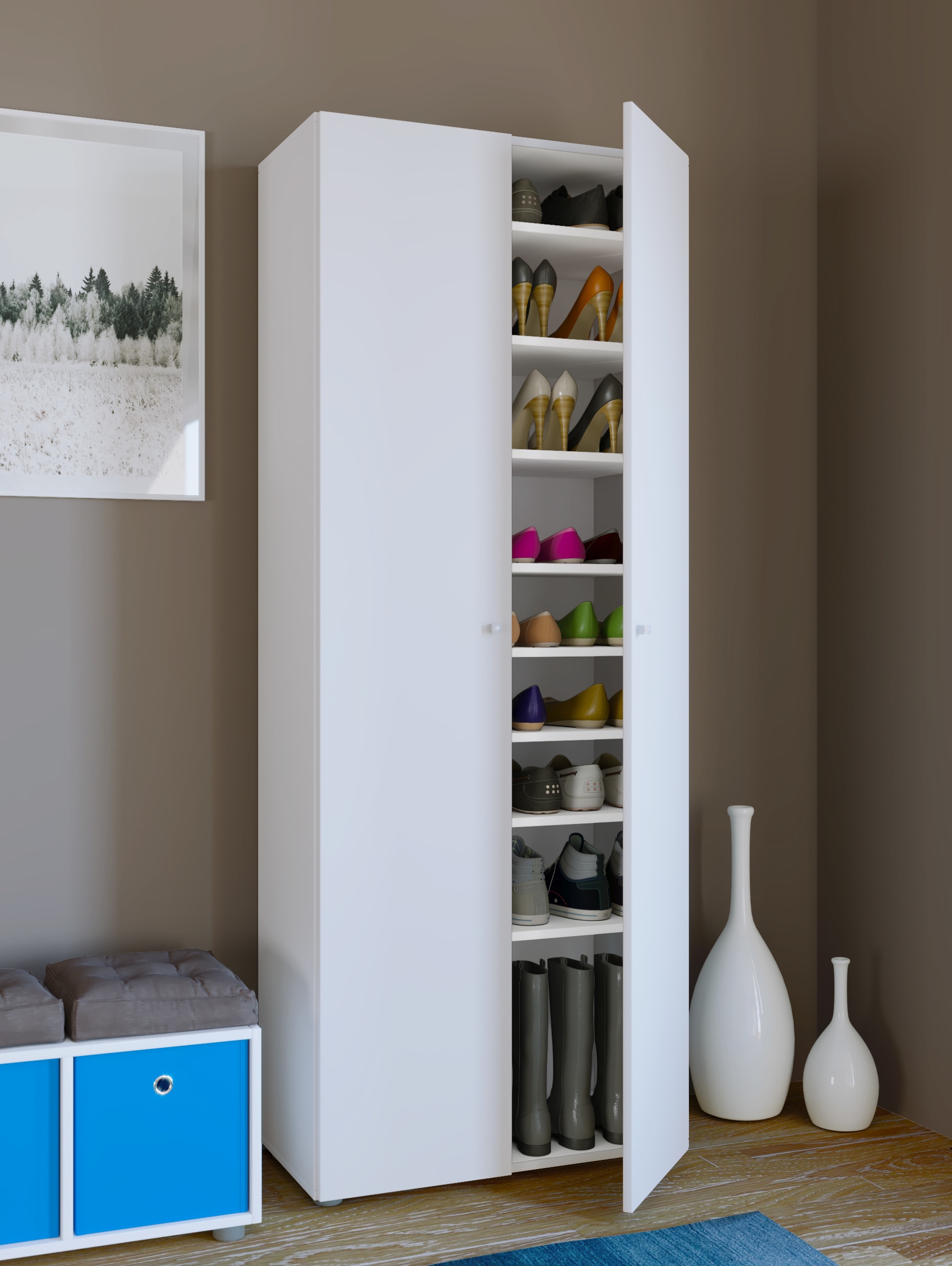 VCM Schuhschrank »VCM Holz-Schuhschrank | Maße: B. 70 x H. 178 x T. 40 cm | Allzweckschrank | 9 Fächer - Vandol«, (1 St.)