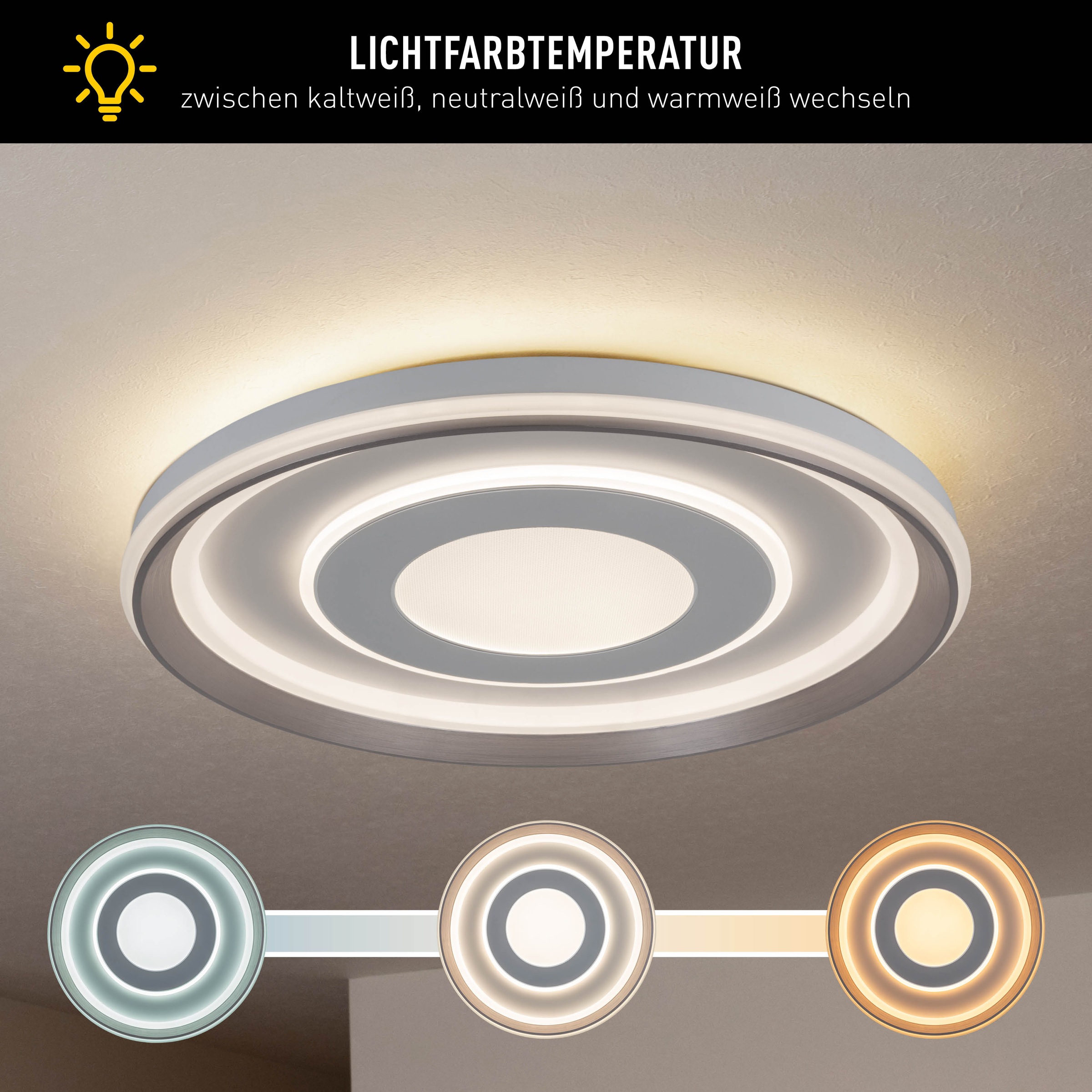 näve LED Deckenleuchte »Doira« LED-Modul 1 Stk. warmweiß - kaltweiß weiß/silber, dimmbar per Fernbedienung (inkl), CCT, Memory, Nachtlicht