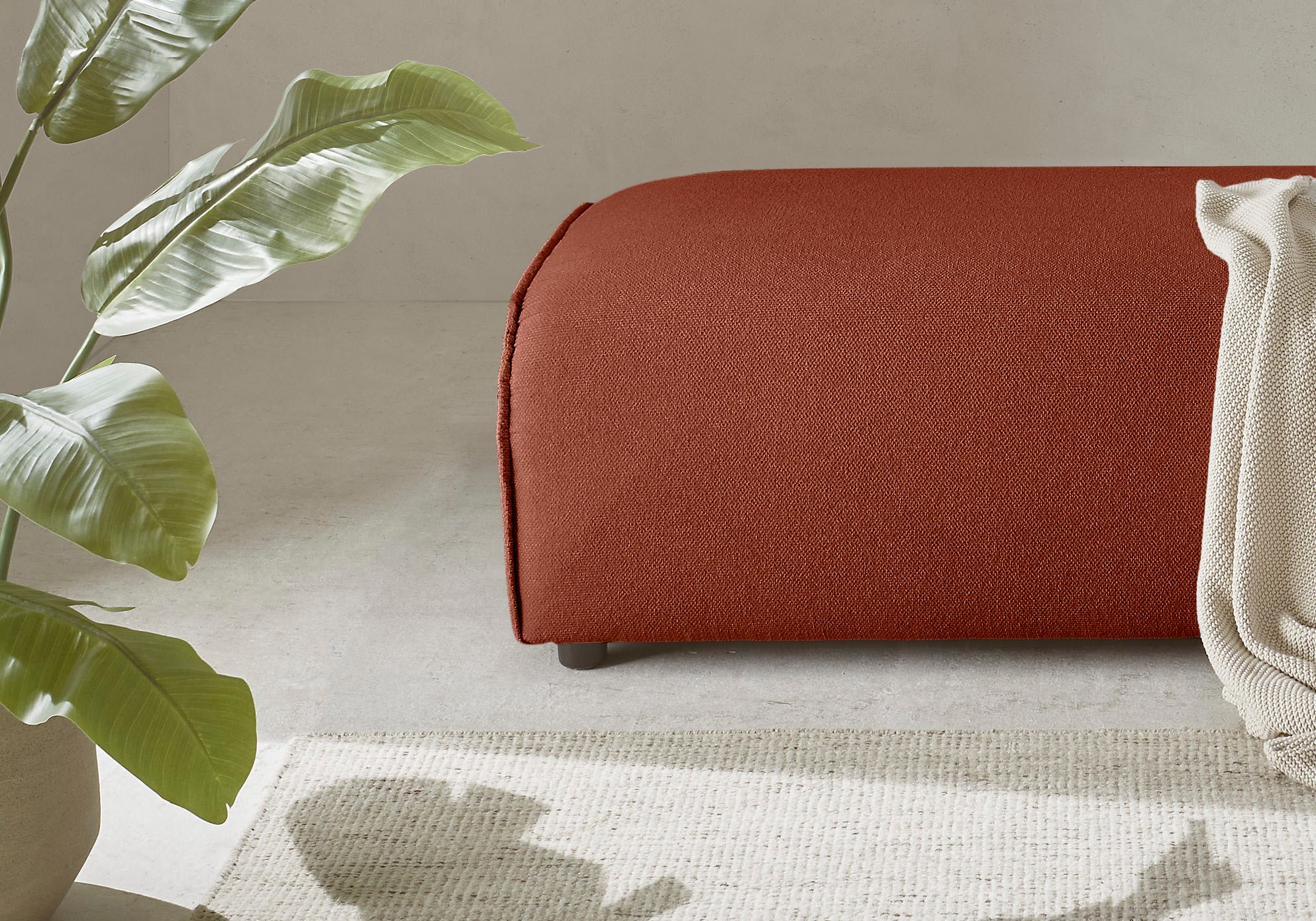 LeGer Home by Lena Gercke Hocker »PIARA, Polsterhocker mit Kedernaht, Cord, Leinenoptik o. Strukturstoff« zur Serie PIARA, rechteckig, schwarze Füße, bequemer Sitzkomfort