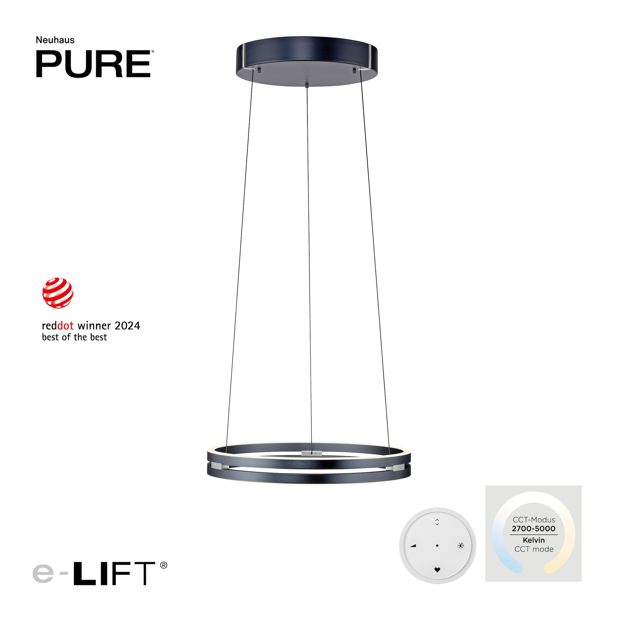 Neuhaus PURE LED Pendelleuchte »PURE E-Loop« LED-Board 1 Stk. warmweiß - kaltweiß e-LIFT® Funktion, CCT, dimmbar über Fernbedienung