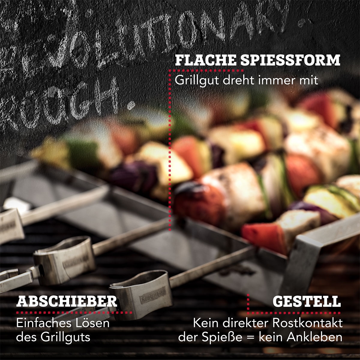 FMprofessional Grillspieß »Grill-Spieße mit Halterung aus Edelstahl - Inklusive Abstreifer« 4 XXL Spieße mit Halter für den Grill – Zubehör für Schaschlik & Co