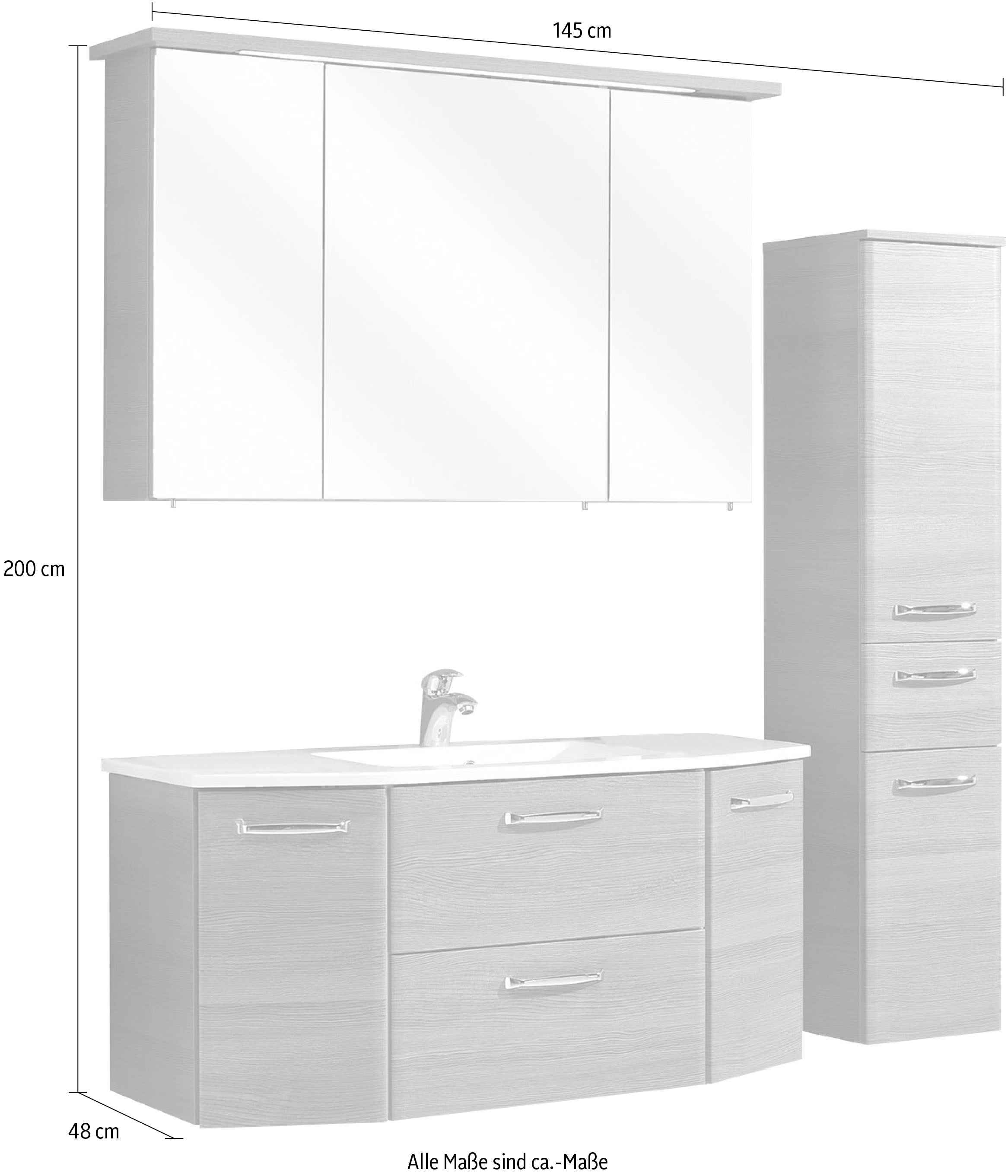 Saphir Badmöbel-Set »Quickset 3-teilig, Mineralmarmor-Waschtisch und LED-Spiegelschrank« 4 Stk. tlg.