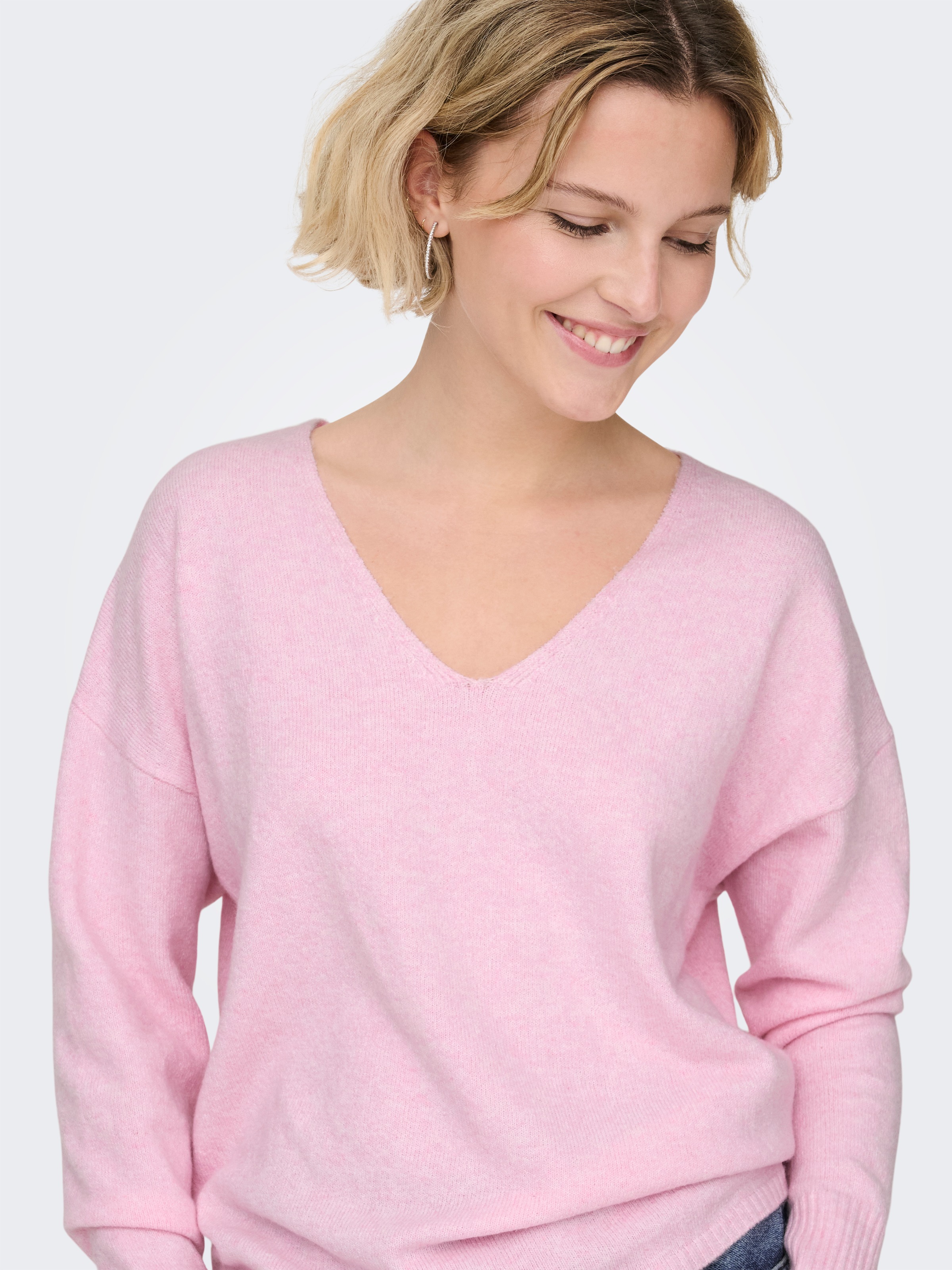 ONLY V-Ausschnitt-Pullover »ONLRICA LIFE L/S V-NECK PULLO KNT NOOS« Materialmix, regular fit