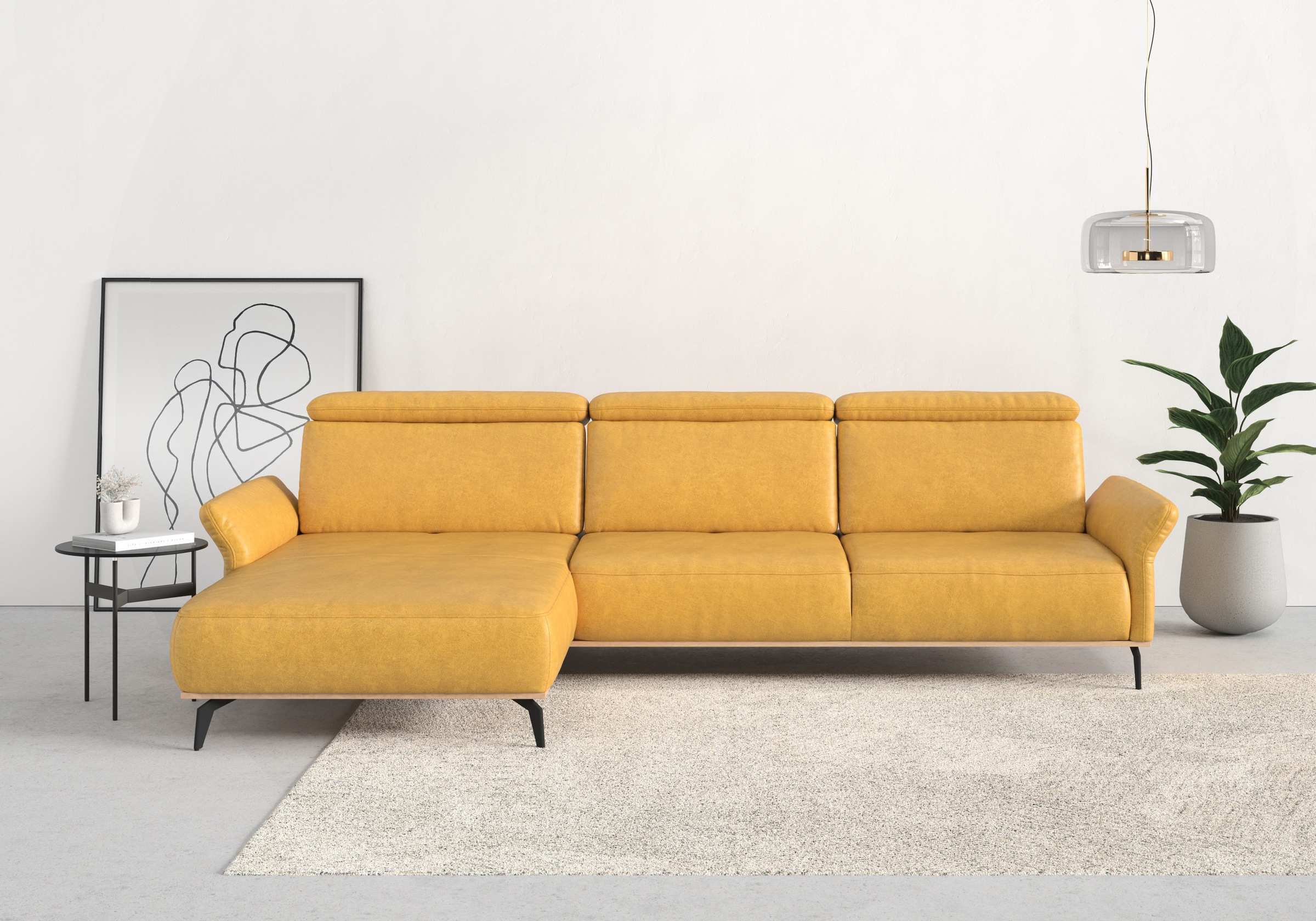 Places of Style Ecksofa »Fjord L-Form«, massiv, wahlweise mit Armlehnfunktion, Kopf- Sitztiefenverstellung