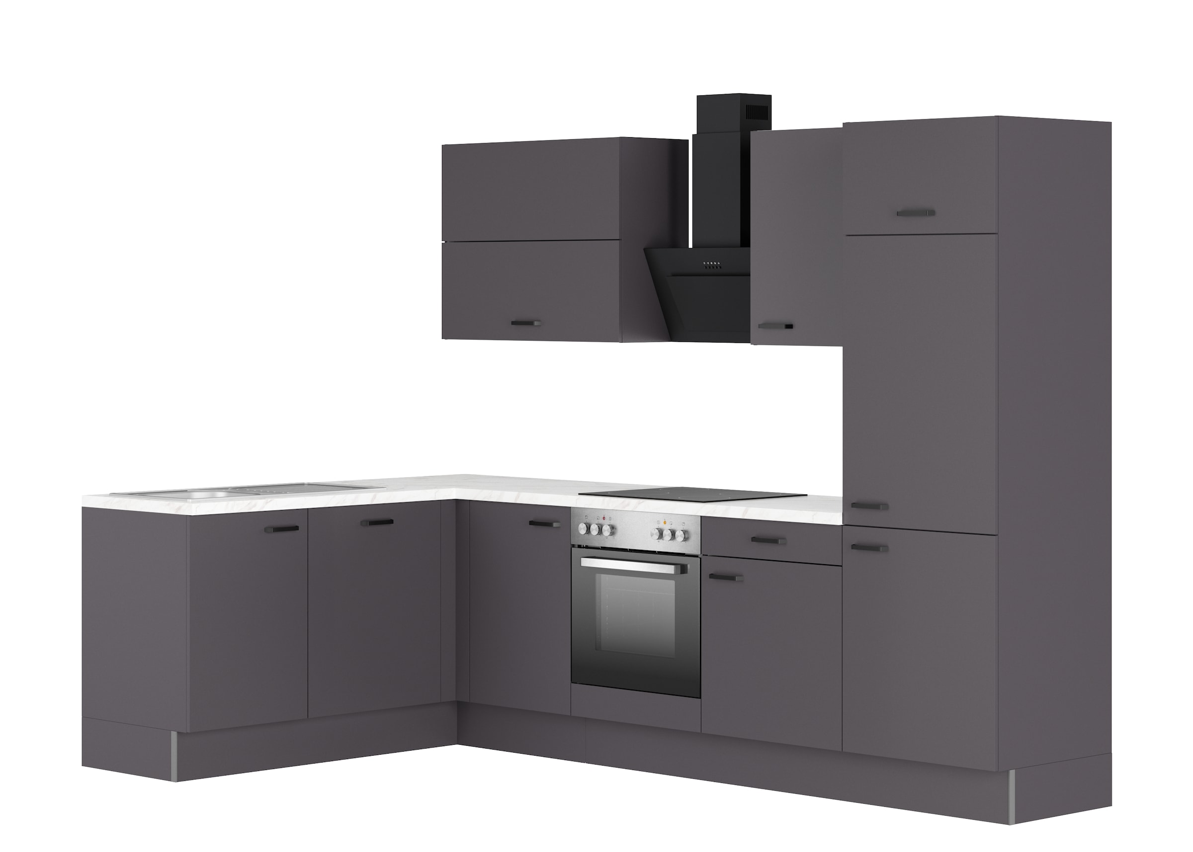 KOCHSTATION Winkelküche »KS-Paula, Stellmaße rechts B/T 295/175 cm, links B/T 175/295 cm« Wahlweise Spüle rechts oder links, mit und ohne E-Geräte