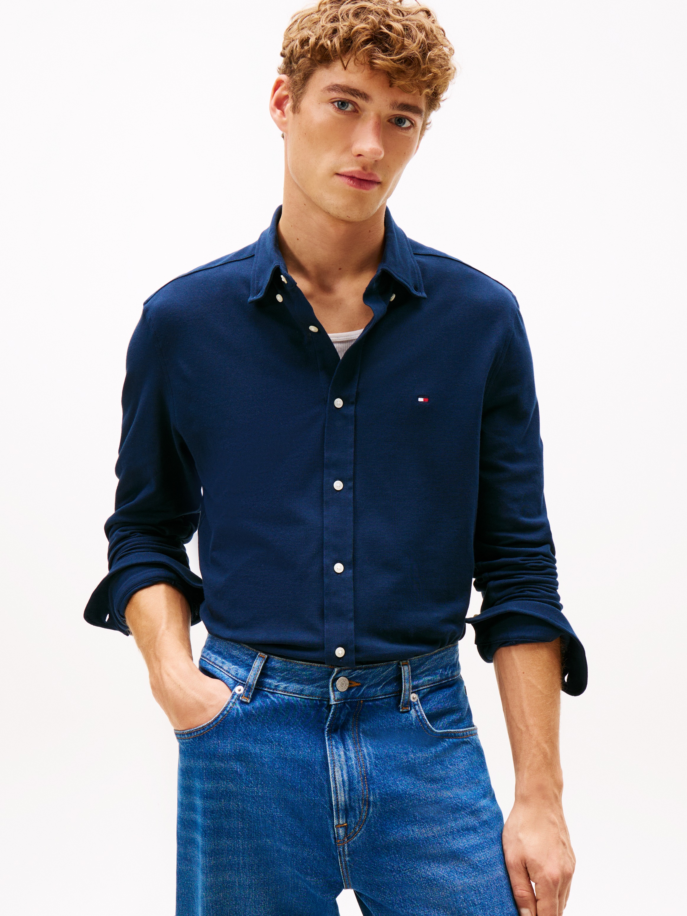 Tommy Hilfiger Langarmhemd »KNIT PIQUE FEATHERWEIGHT«