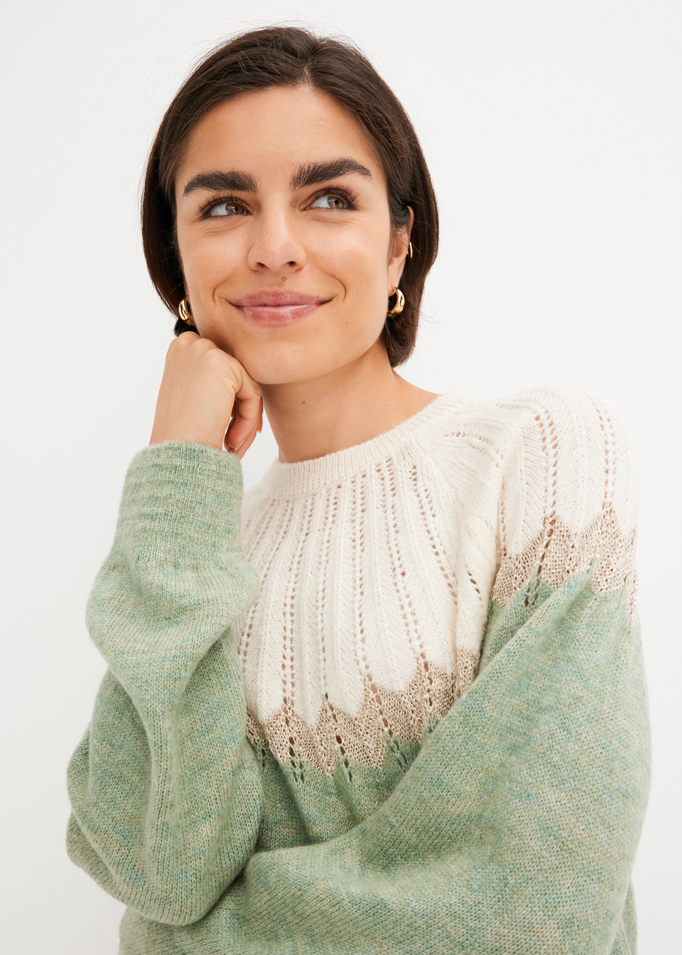 bonprix Ajourpullover aus Polyacryl, Polyester und metallisierten Fasern, mehrfarbige Optik