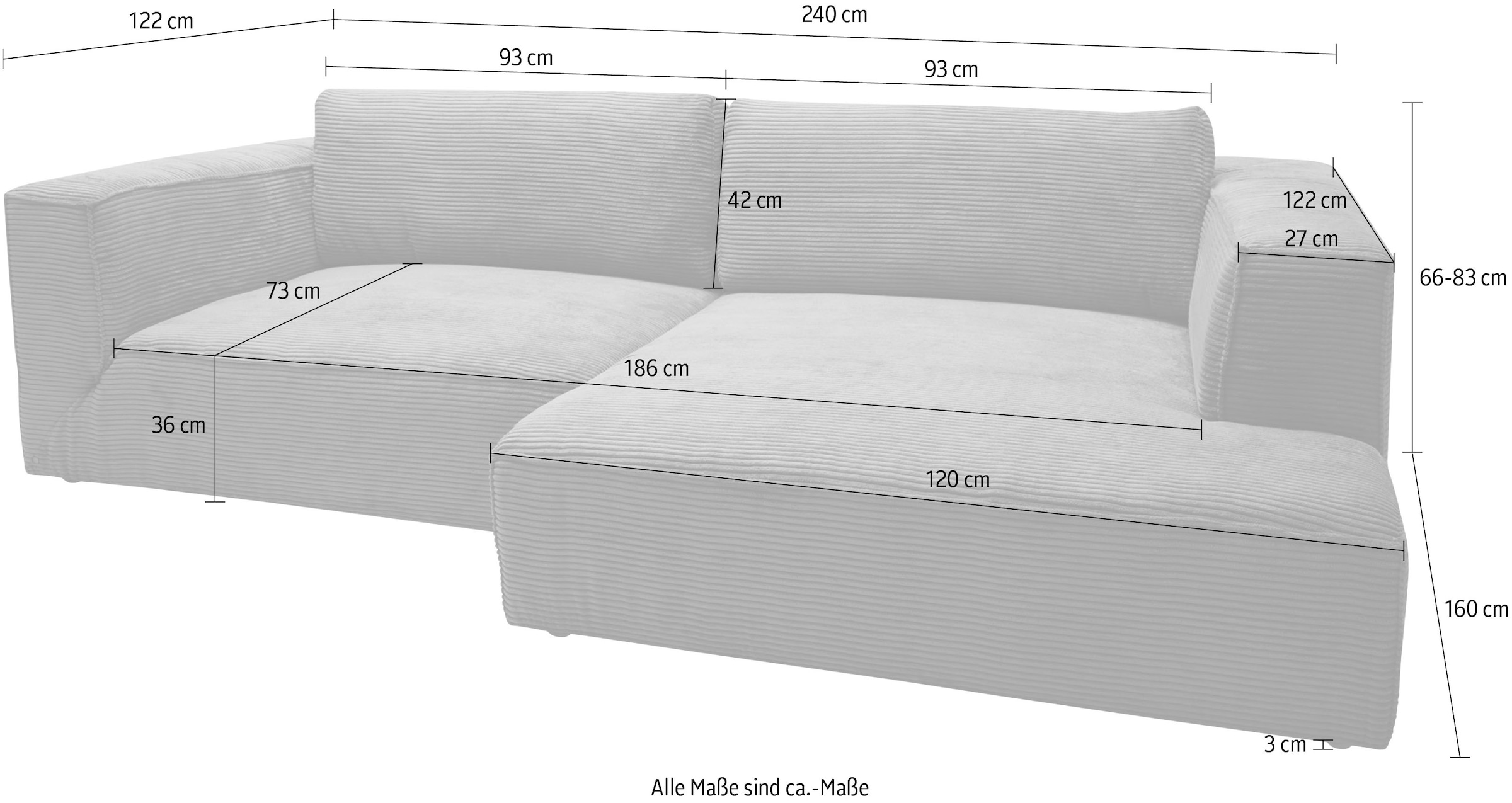 TOM TAILOR HOME Ecksofa »Big Cube Style«, (2 St.), mit cleanen Stegkissen, extra große Sitztiefe, Breite 240cm