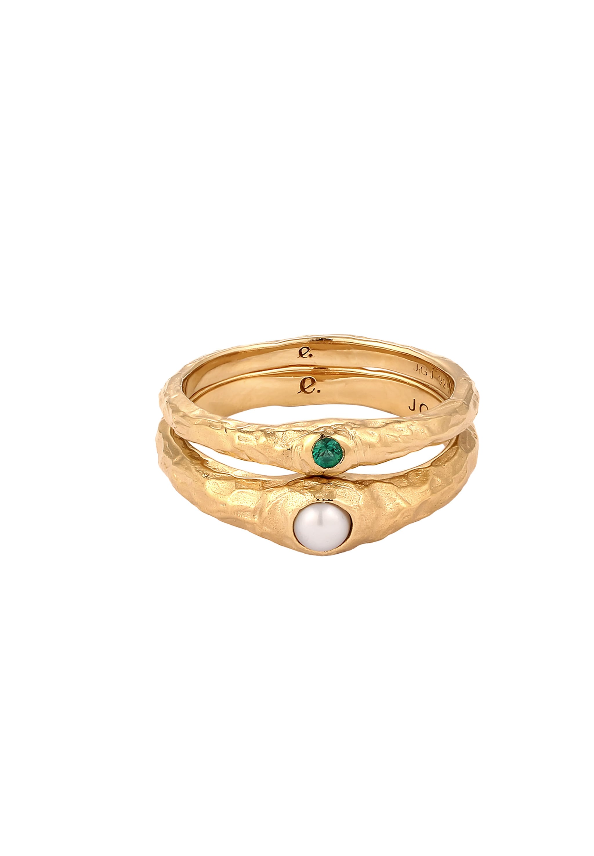 Elli Premium Ring-Set »Ring Set mit Perle Synthetischer Smaragd Grün 925 Sterling Silber vergoldet«