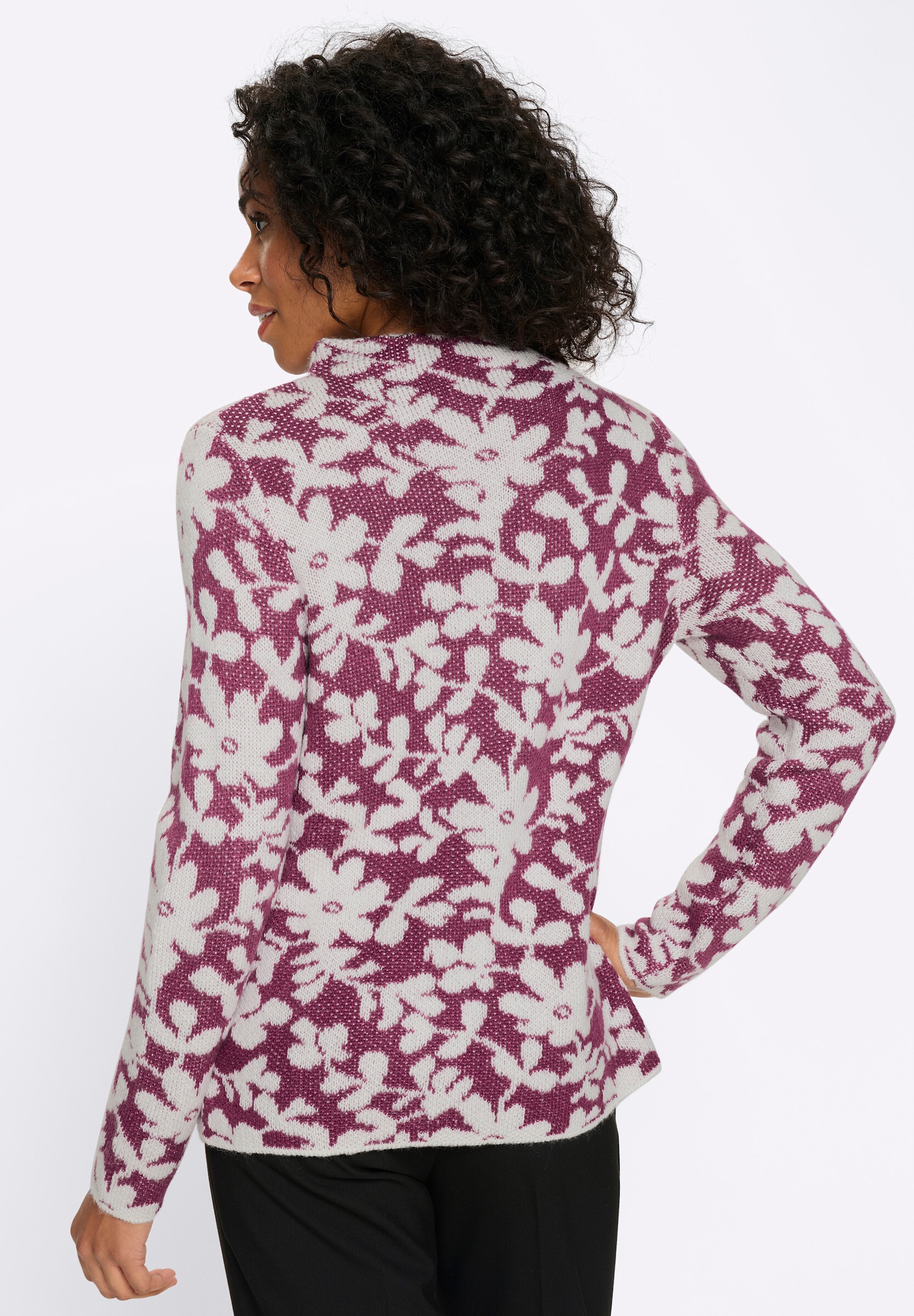 Sieh an! Longpullover »Jacquard-Pullover Stehkragenpullover mit Effektgarn«