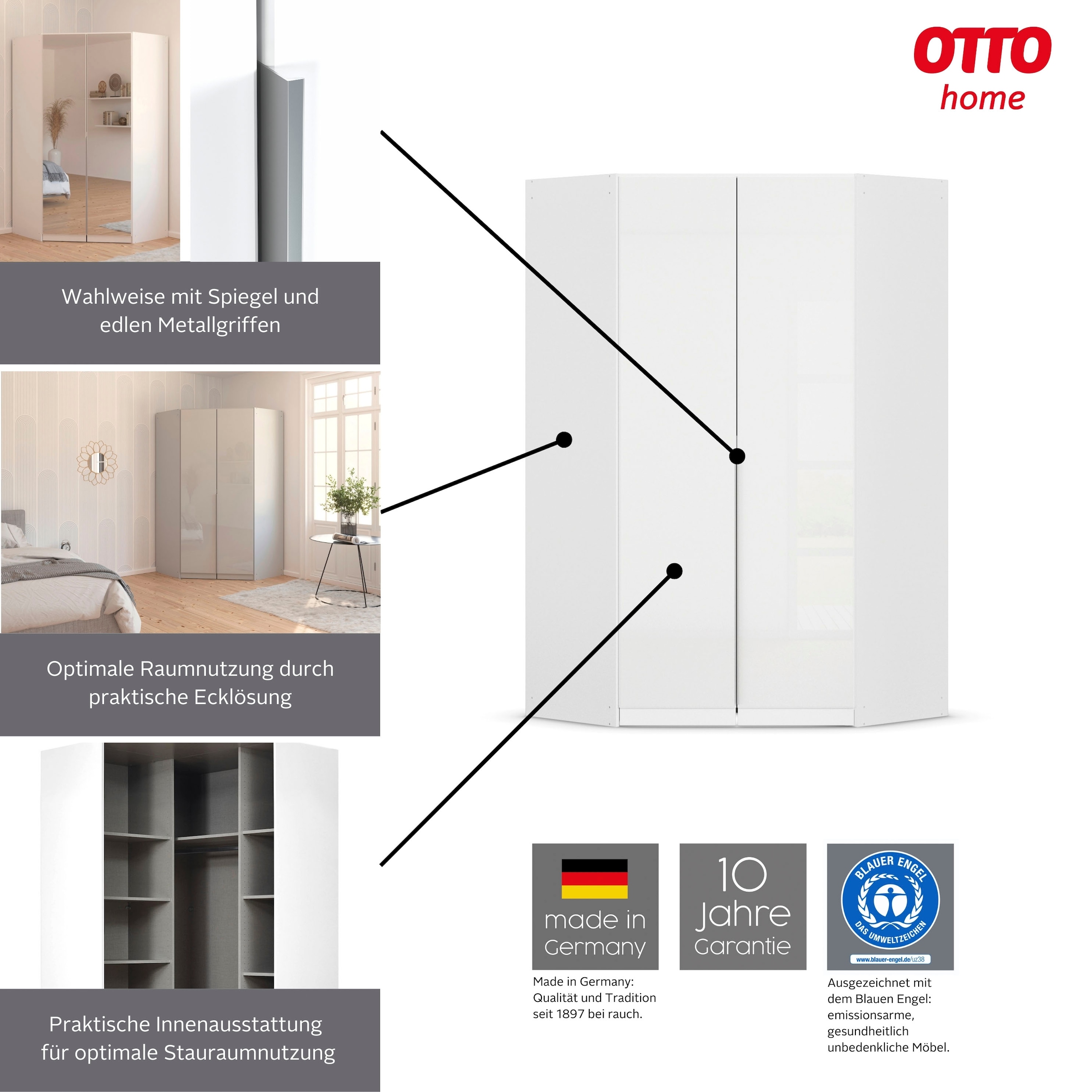 OTTO home Kleiderschrank »Mehrzweckschrank Aktenschrank Möbel Mietswohnung Garderobe AGORDO« voll ausgestattet für kleine Räume geeignet MADE IN GERMANY