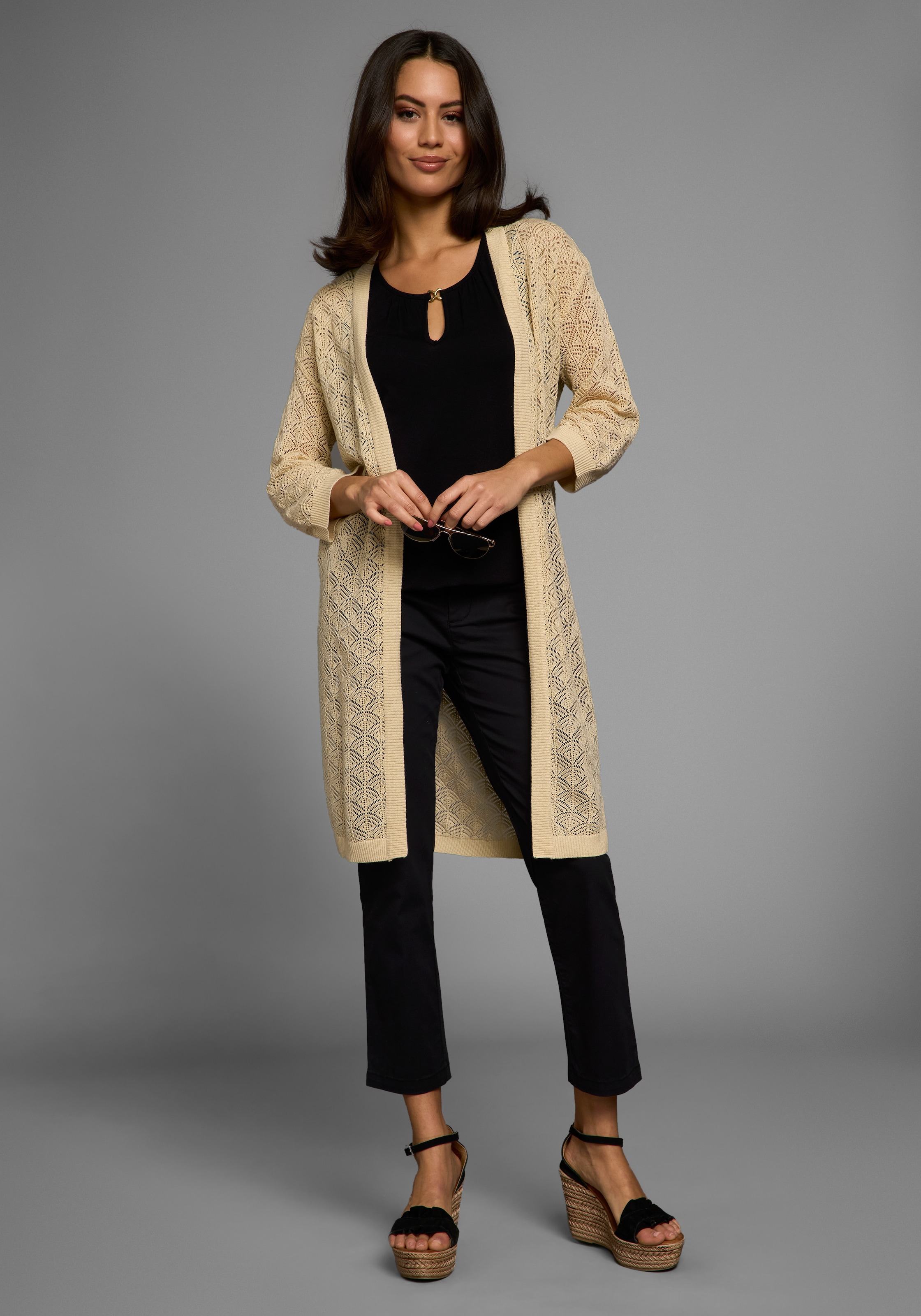 Laura Scott Longstrickjacke, mit sommerlichem Ajourmuster - NEUE KOLLEKTION