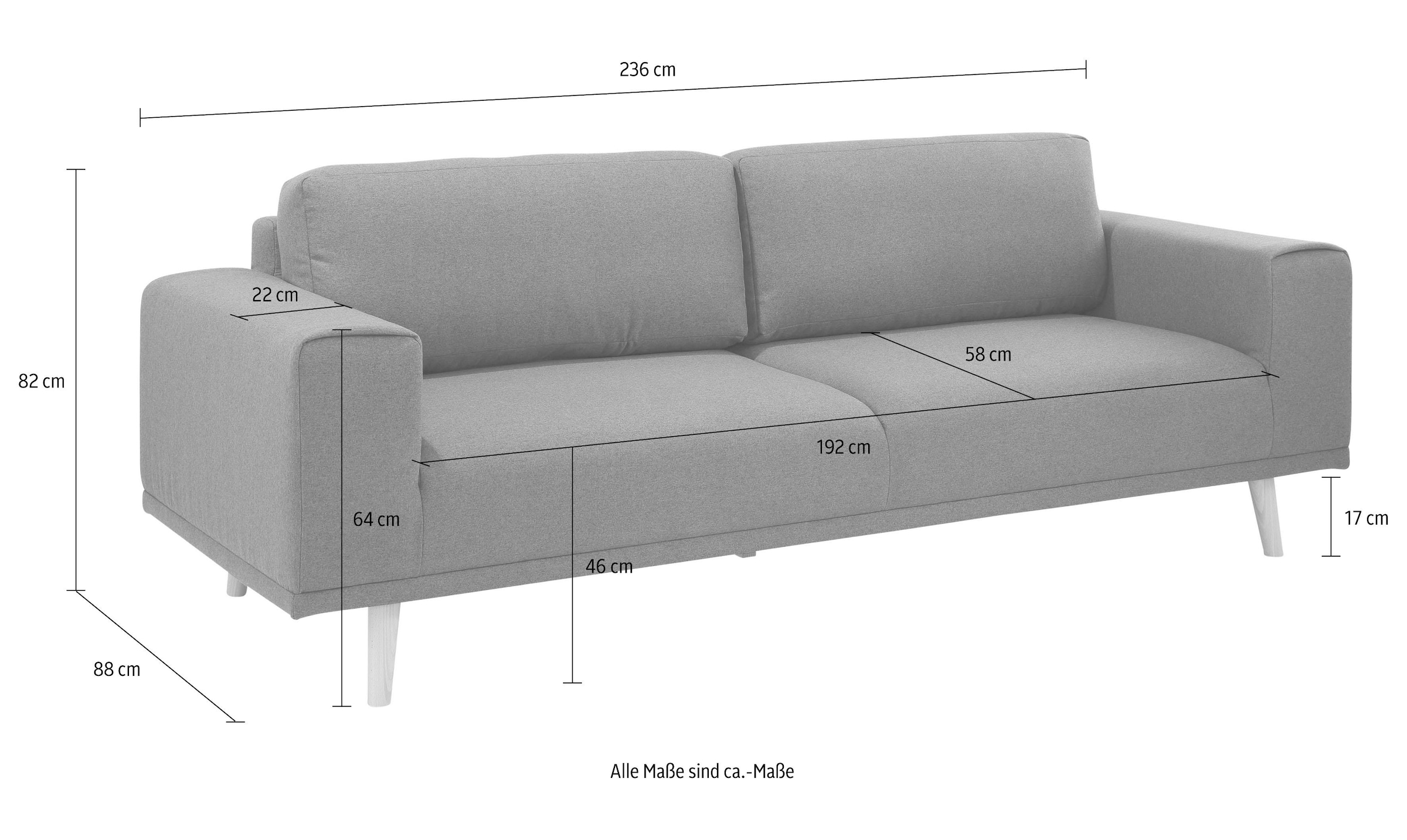 Home affaire 3-Sitzer »Lasse« im scandinavischem Stil mit Holzfüßen